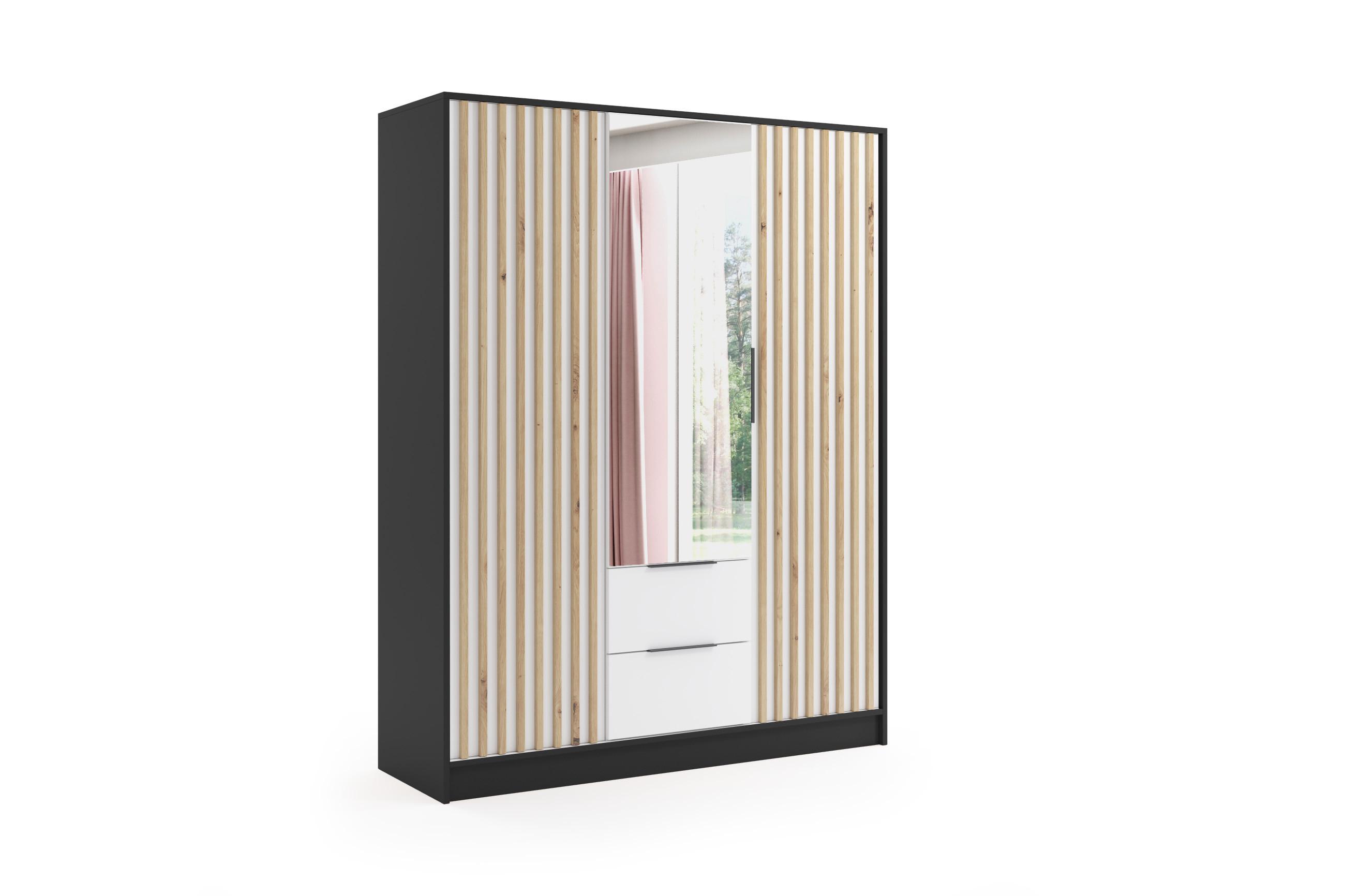 wohnli-moebel-suche-800000635762 Wohnli Möbelsuche - KLEIDERSCHRANK NERA - 150 cm - Schwarz|Weiß|Eiche Artisan