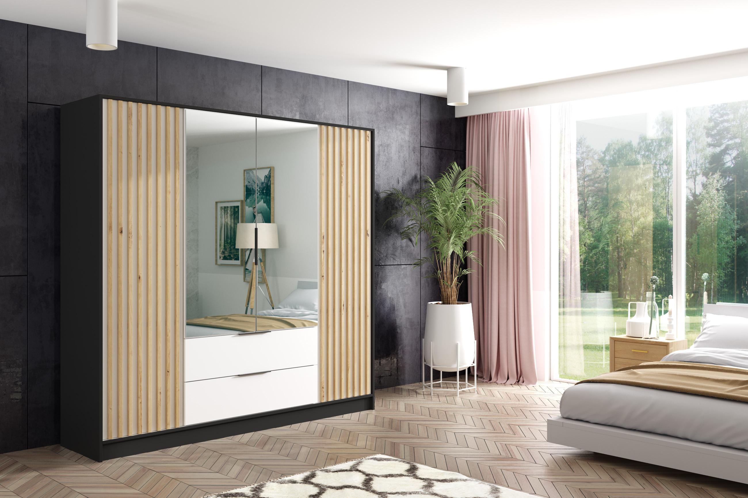KLEIDERSCHRANK NERA - 200 cm - Schwarz|Weiß|Eiche Artisan Holzwerkstoff ALTDECOR Möbel > Schränke > Kleiderschränke Schwarz