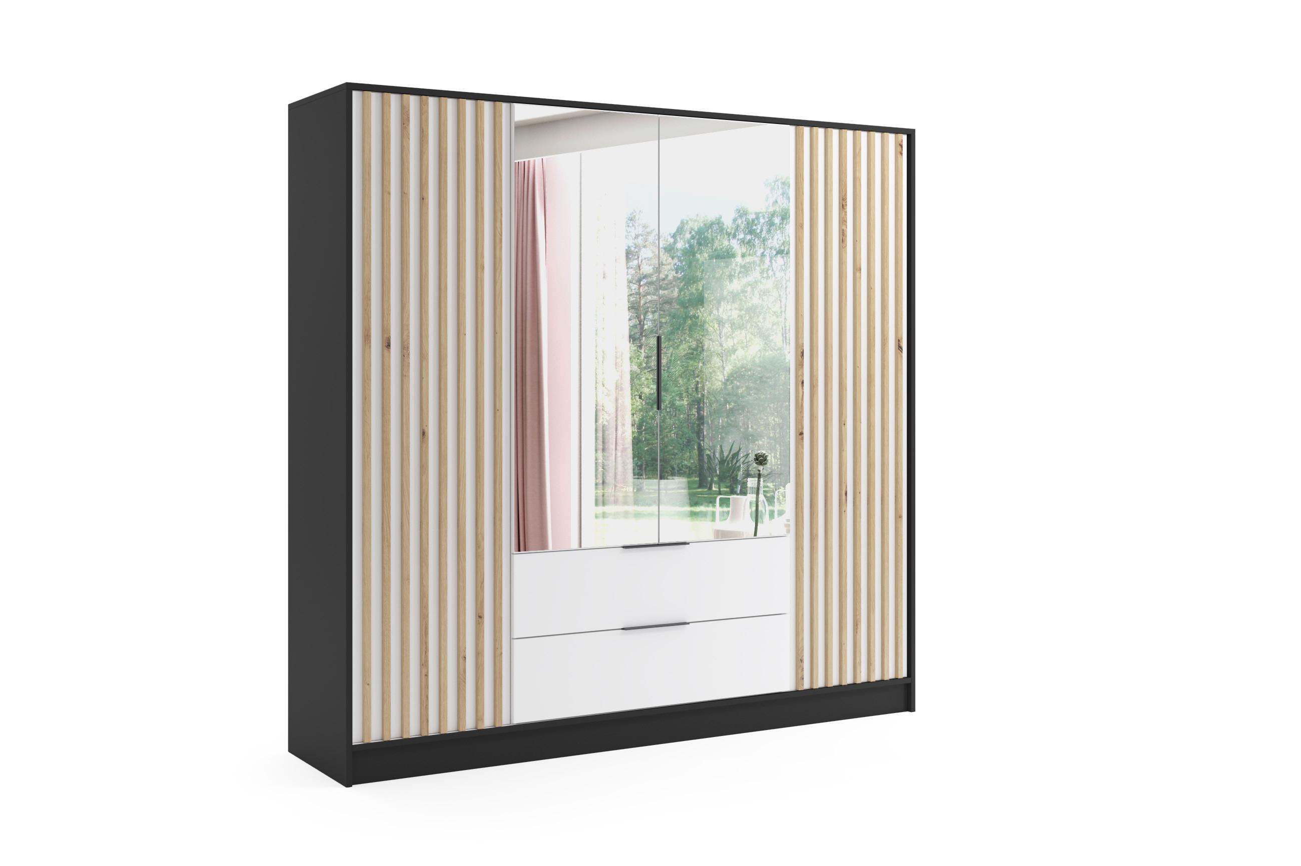 wohnli-moebel-suche-800000635766 Wohnli Möbelsuche - KLEIDERSCHRANK NERA - 200 cm - Schwarz|Weiß|Eiche Artisan