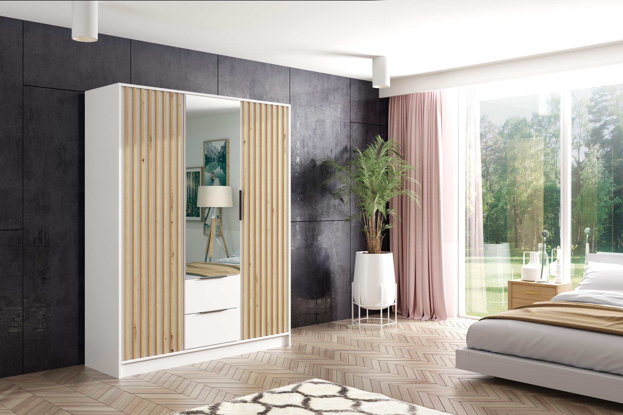 KLEIDERSCHRANK NERA - 150 cm - Weiß|Eiche Artisan Holzwerkstoff ALTDECOR Möbel > Schränke > Kleiderschränke Weiß