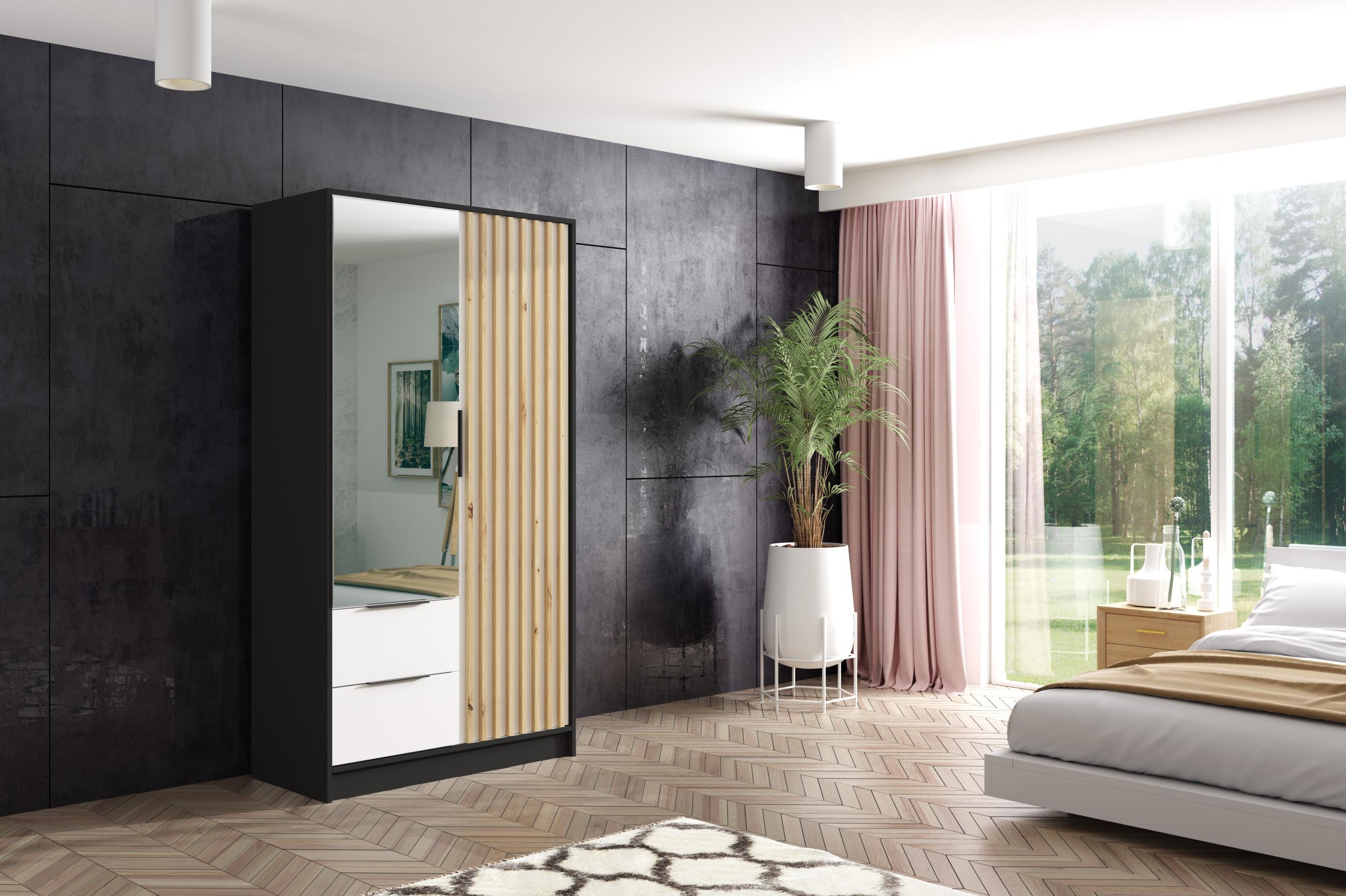 KLEIDERSCHRANK NERA - 120 cm - Schwarz|Weiß|Eiche Artisan Holzwerkstoff ALTDECOR Möbel > Schränke > Kleiderschränke Schwarz