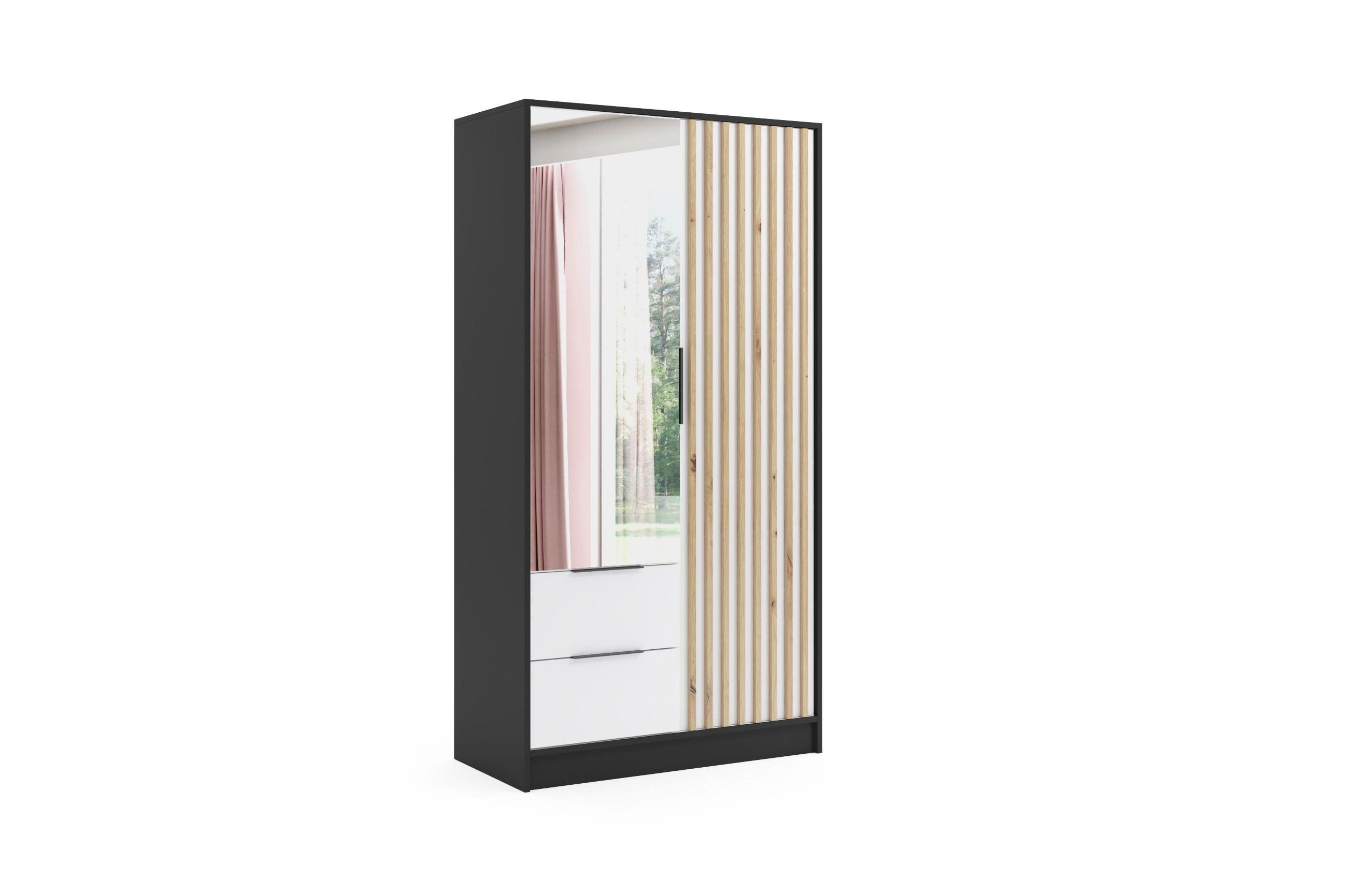 wohnli-moebel-suche-800000635773 Wohnli Möbelsuche - KLEIDERSCHRANK NERA - 120 cm - Schwarz|Weiß|Eiche Artisan