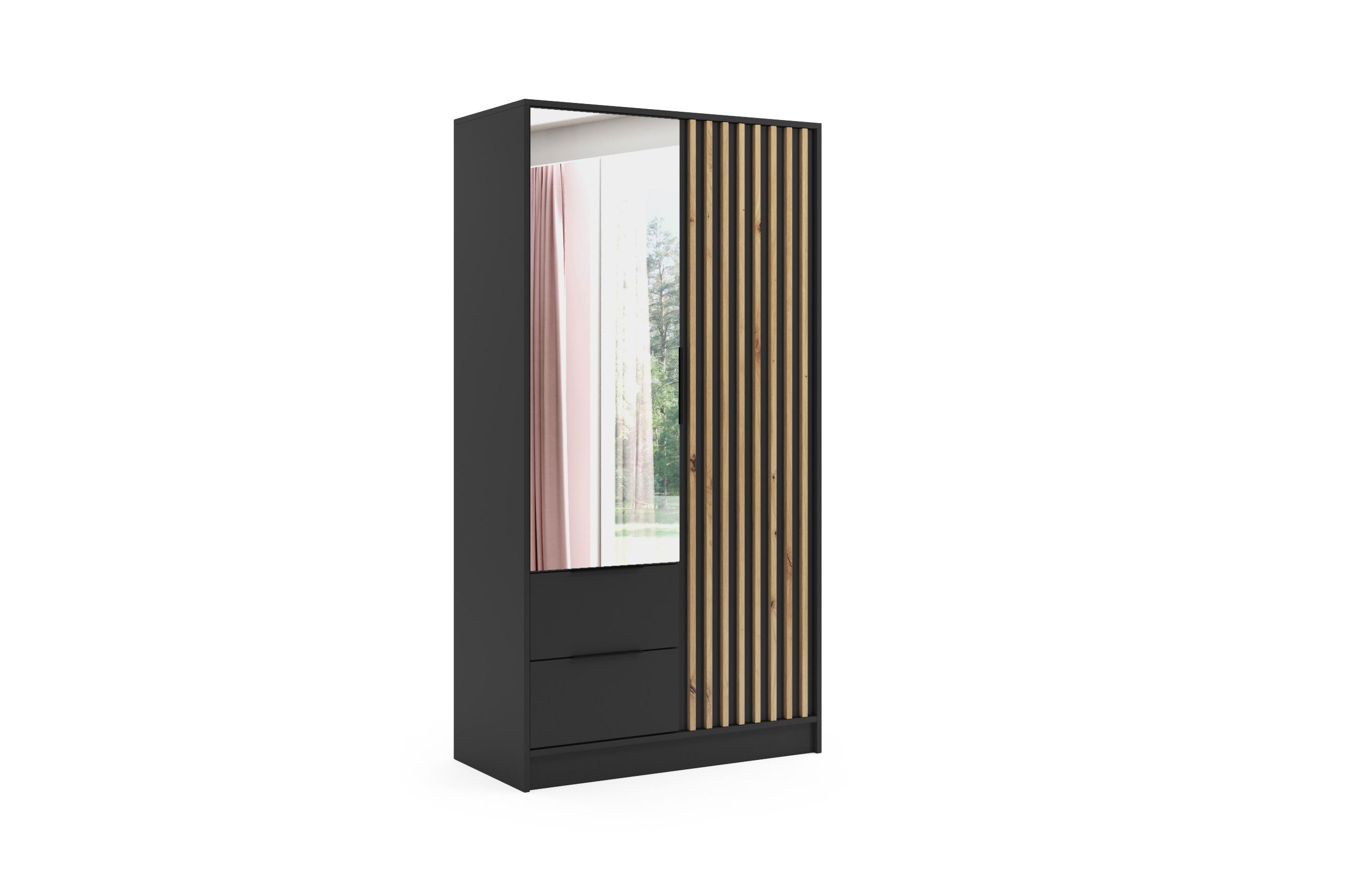 wohnli-moebel-suche-800000635776 Wohnli Möbelsuche - KLEIDERSCHRANK NERA - 120 cm - Schwarz|Eiche Artisan