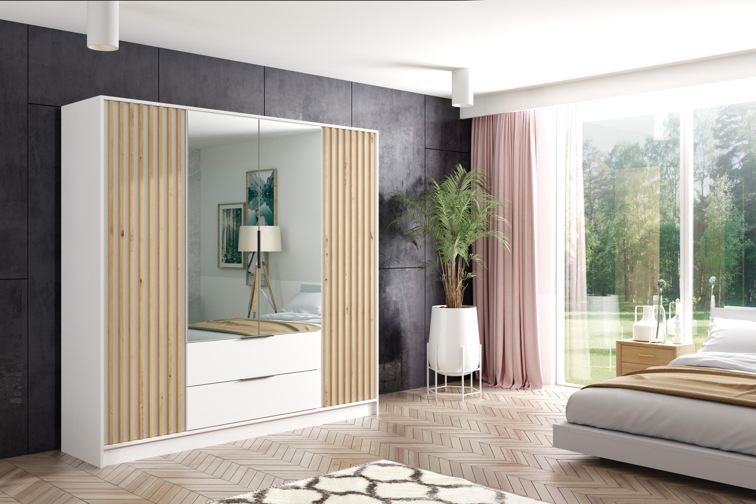 KLEIDERSCHRANK NERA - 200 cm - Weiß|Eiche Artisan Holzwerkstoff ALTDECOR Möbel > Schränke > Kleiderschränke Weiß
