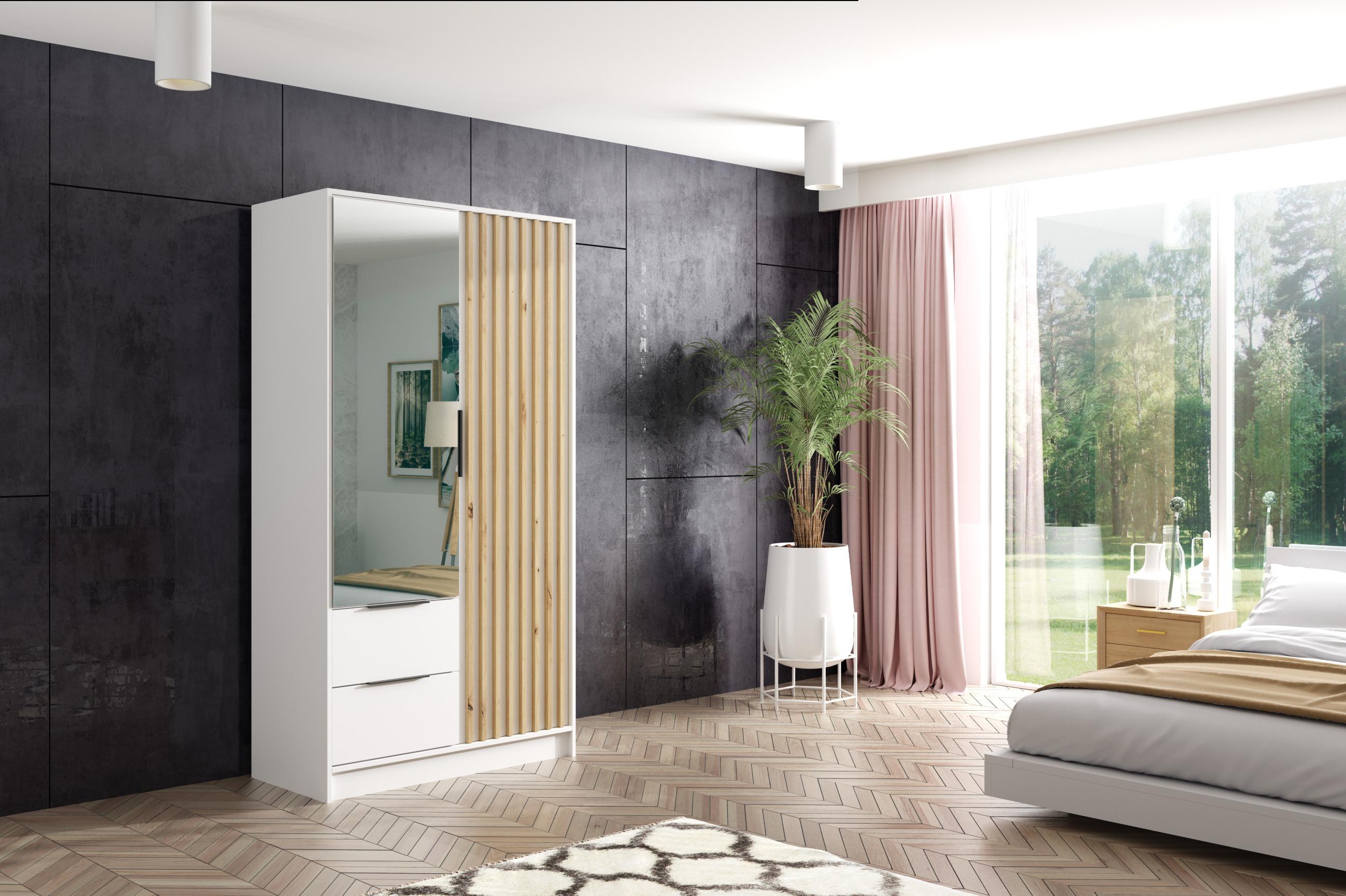 KLEIDERSCHRANK NERA - 120 cm - Weiß|Eiche Artisan Holzwerkstoff ALTDECOR Möbel > Schränke > Kleiderschränke Weiß