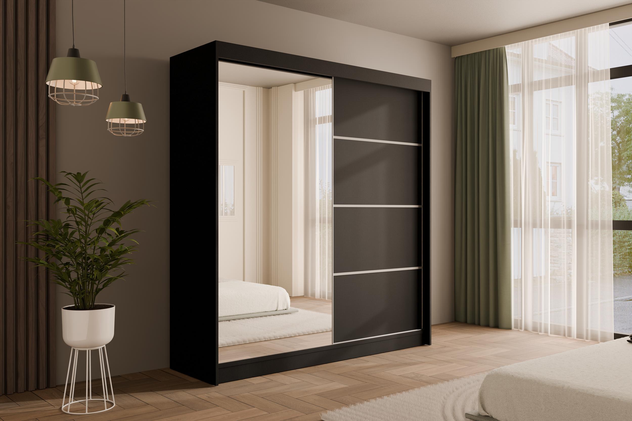 KLEIDERSCHRANK PAOKI - 200 cm - Schwarz Holzwerkstoff ALTDECOR Möbel > Schränke > Kleiderschränke Schwarz