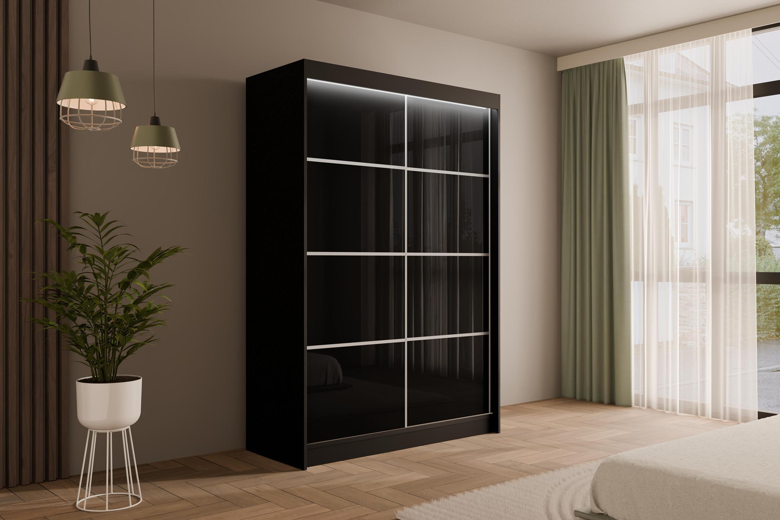 KLEIDERSCHRANK PEKA III mit LED - 150 cm - Schwarz Holzwerkstoff ALTDECOR Möbel > Schränke > Kleiderschränke Schwarz
