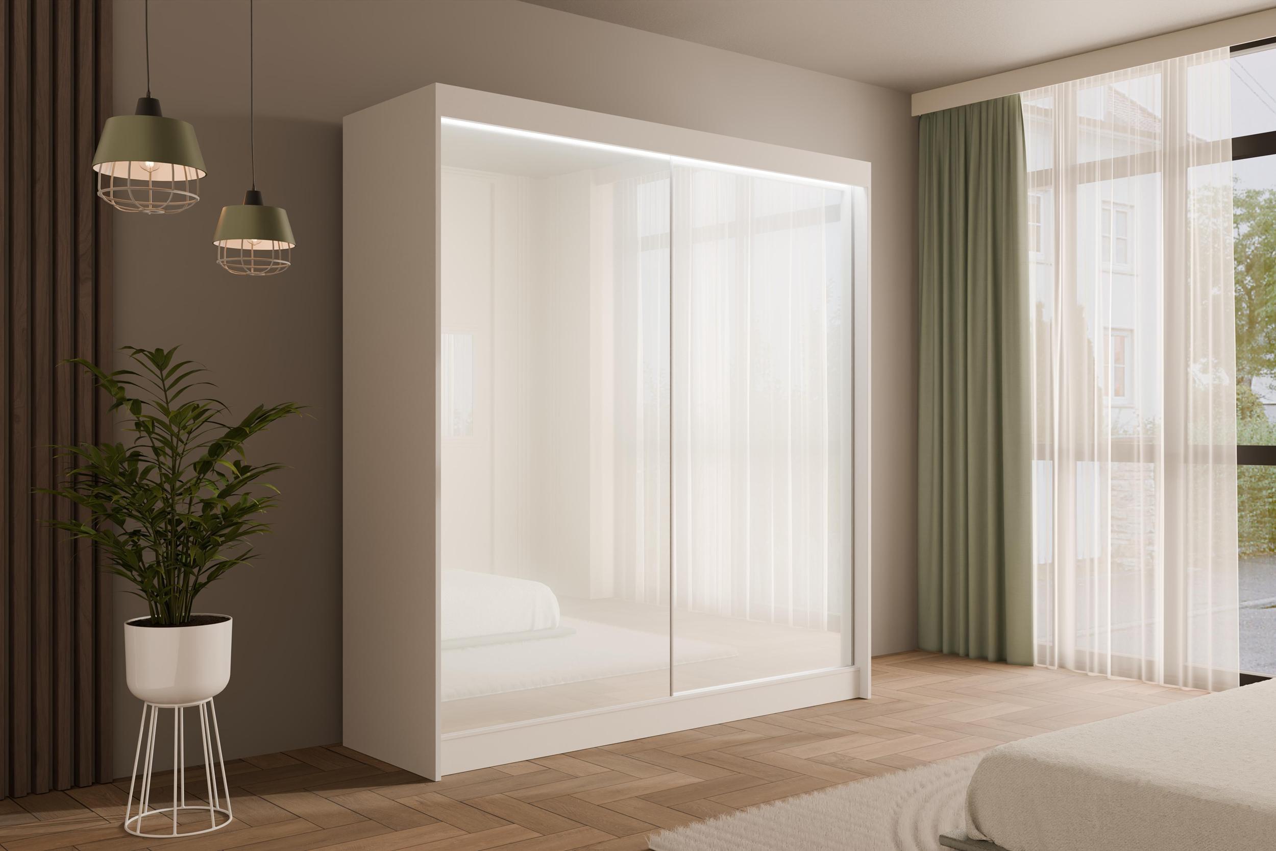 wohnli-moebel-suche-800000636256-1 KLEIDERSCHRANK PEKA mit LED - 200 cm - Weiß Holzwerkstoff ALTDECOR Möbel > Schränke > Kleiderschränke Weiß