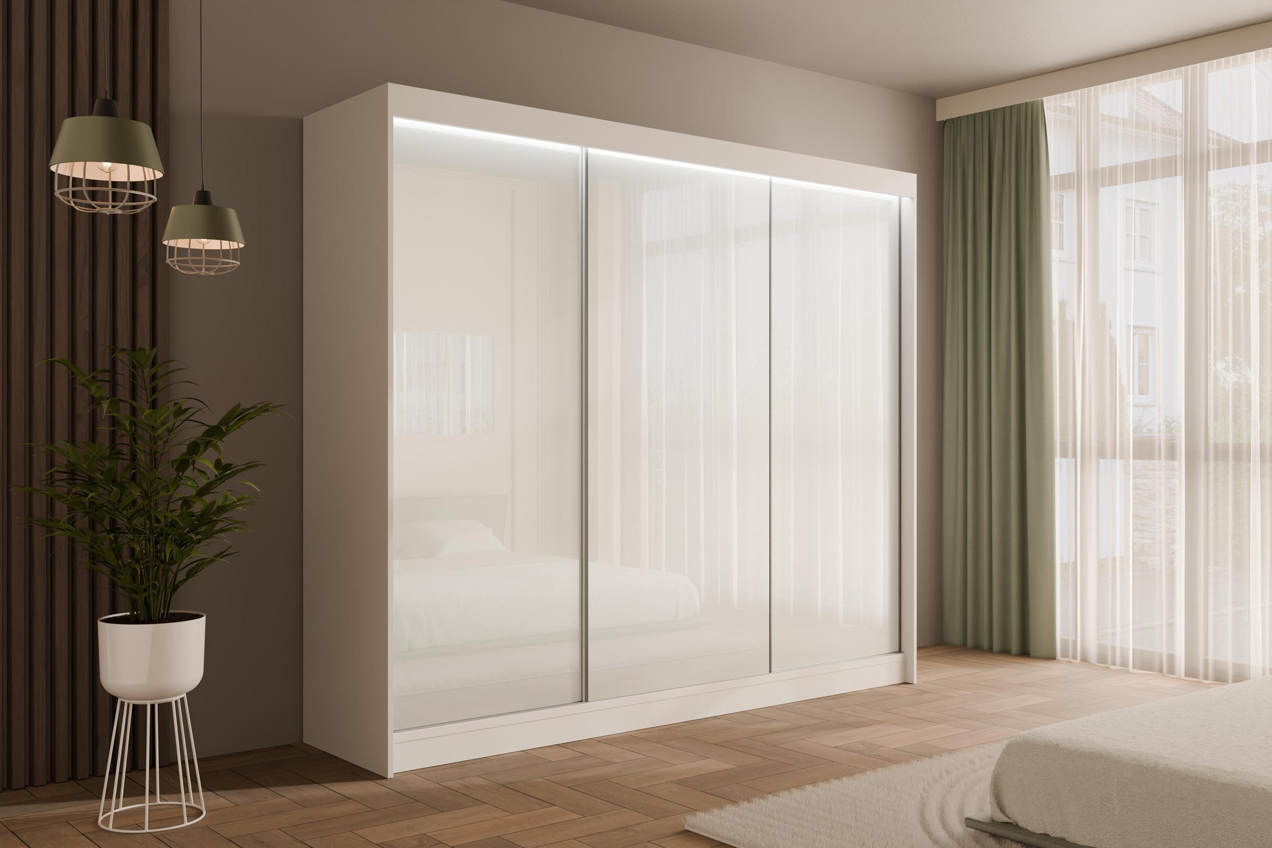 wohnli-moebel-suche-800000636272-1 KLEIDERSCHRANK PEKA mit LED - 250 cm - Weiß Holzwerkstoff ALTDECOR Möbel > Schränke > Kleiderschränke Weiß