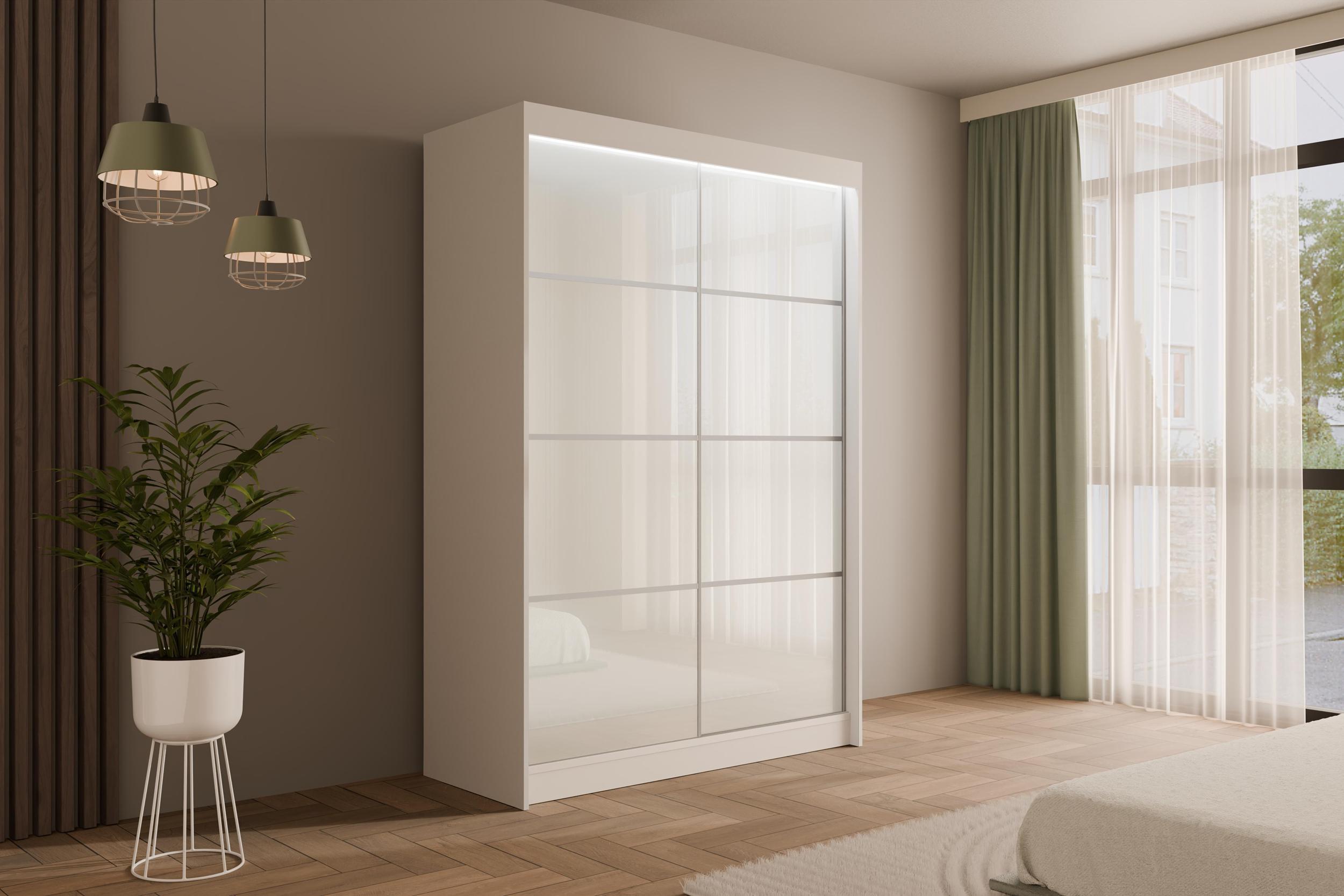 wohnli-moebel-suche-800000636280-1 KLEIDERSCHRANK PEKA III mit LED - 120 cm - Weiß Holzwerkstoff ALTDECOR Möbel > Schränke > Kleiderschränke Weiß