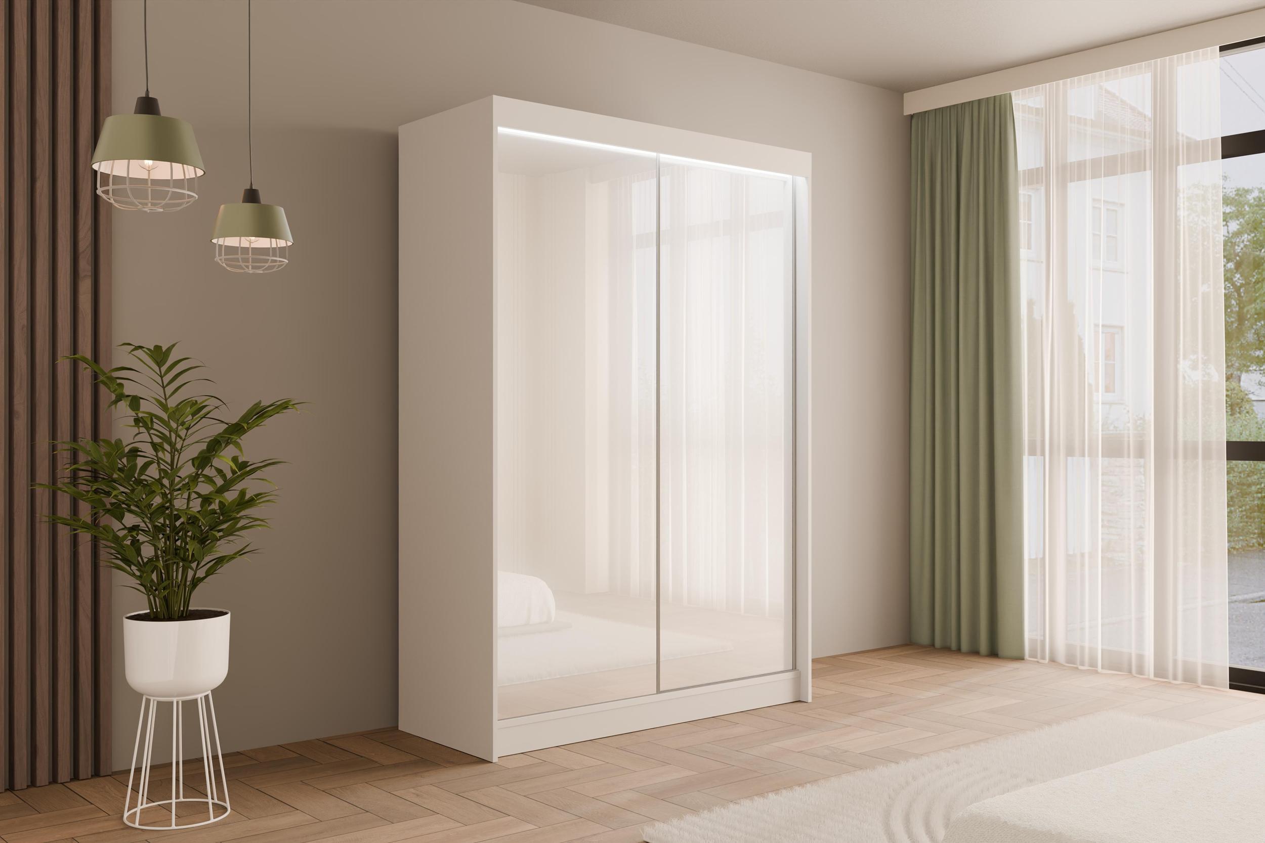 wohnli-moebel-suche-800000636282-1 KLEIDERSCHRANK PEKA mit LED - 150 cm - Weiß Holzwerkstoff ALTDECOR Möbel > Schränke > Kleiderschränke Weiß