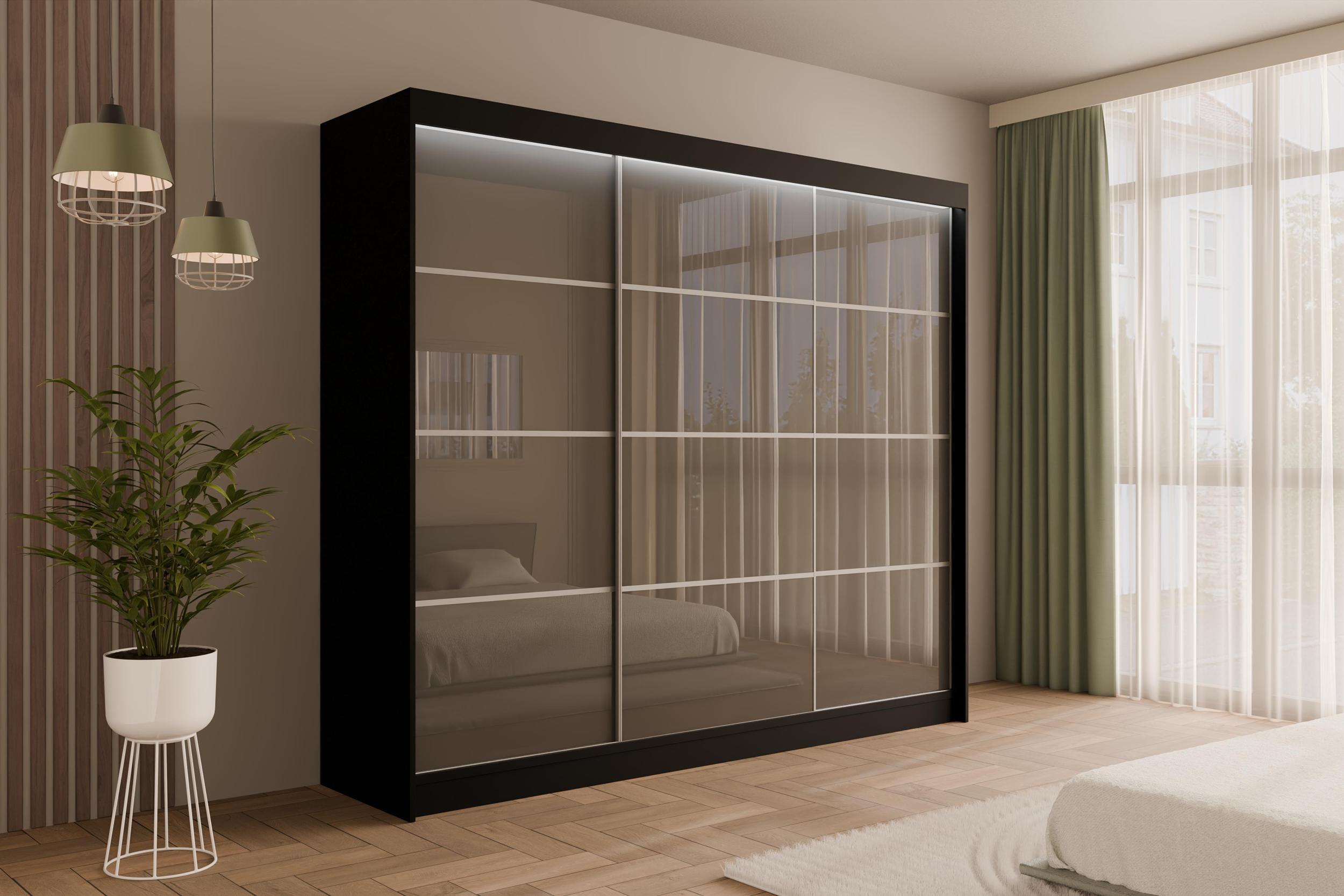KLEIDERSCHRANK PEKA III mit LED - 250 cm - Schwarz|Grau Holzwerkstoff ALTDECOR Möbel > Schränke > Kleiderschränke Schwarz