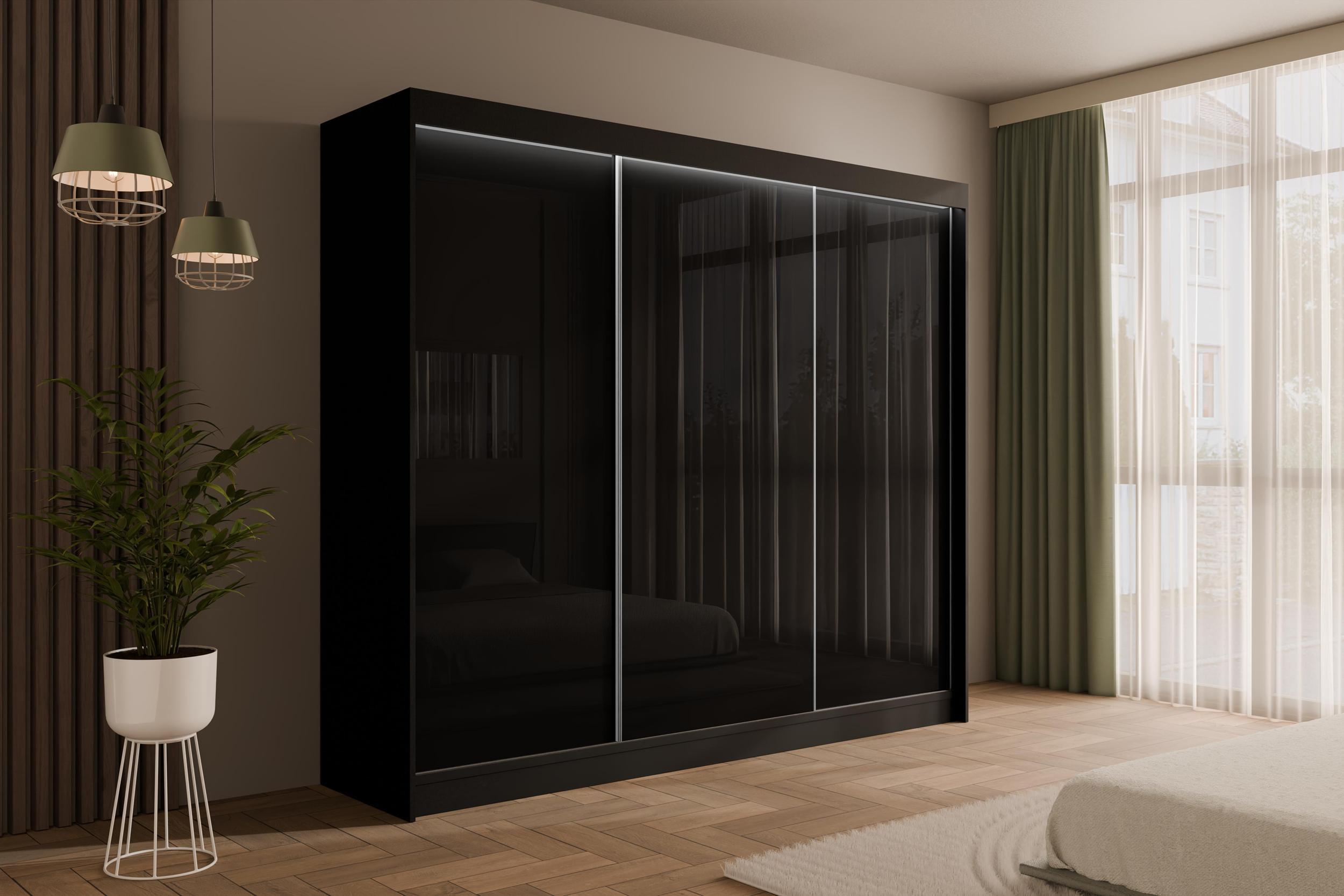 wohnli-moebel-suche-800000636318-1 KLEIDERSCHRANK PEKA mit LED - 250 cm - Schwarz Holzwerkstoff ALTDECOR Möbel > Schränke > Kleiderschränke Schwarz
