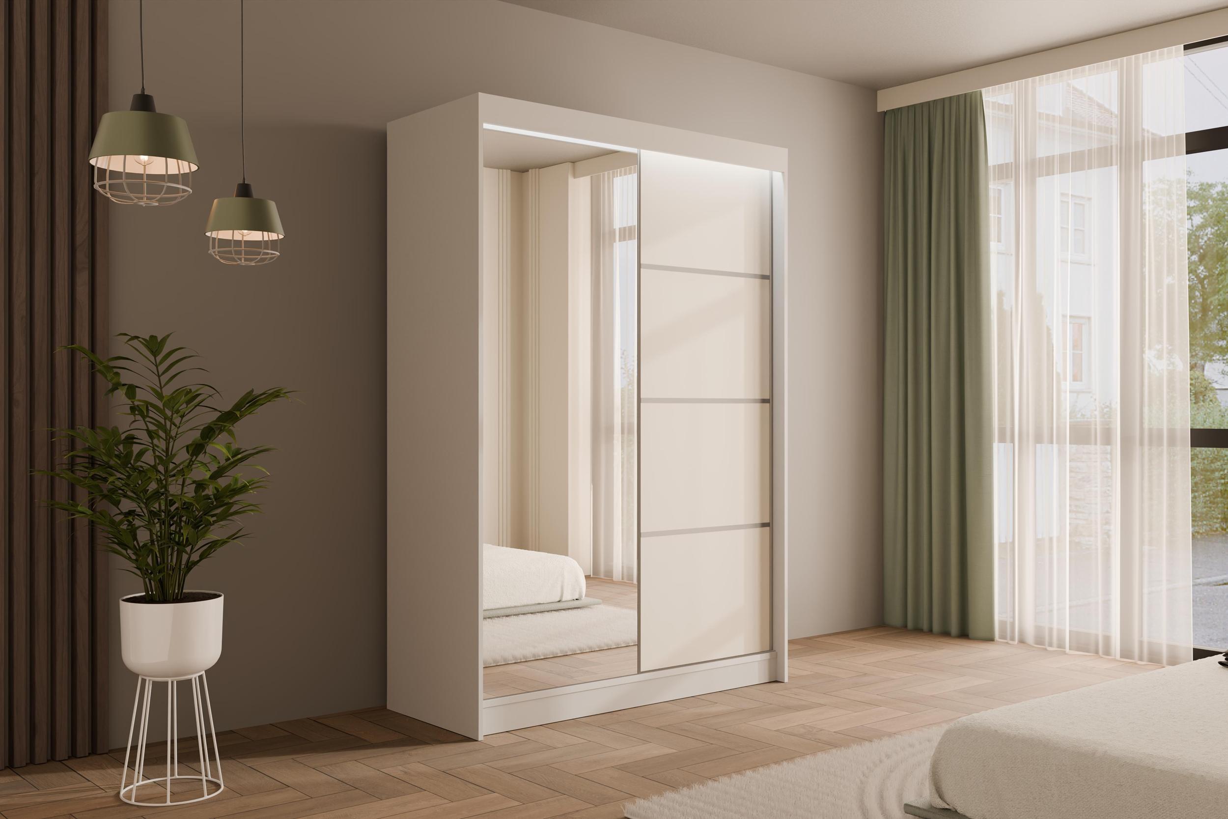 wohnli-moebel-suche-800000636714-1 KLEIDERSCHRANK PAOKI mit LED - 120 cm - Weiß Holzwerkstoff ALTDECOR Möbel > Schränke > Kleiderschränke Weiß