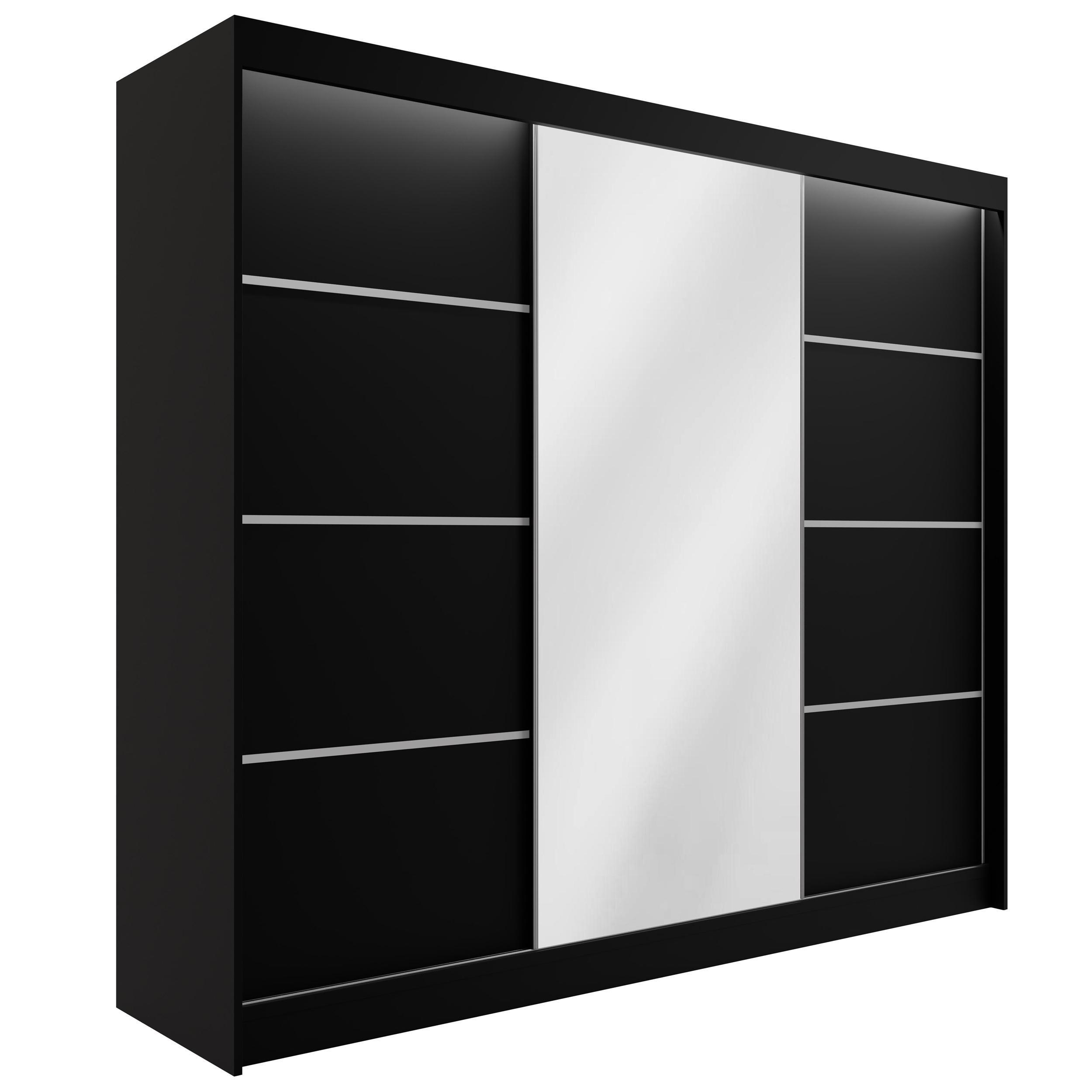 Wohnli Möbelsuche - KLEIDERSCHRANK PAOKI mit LED - 250 cm - Schwarz