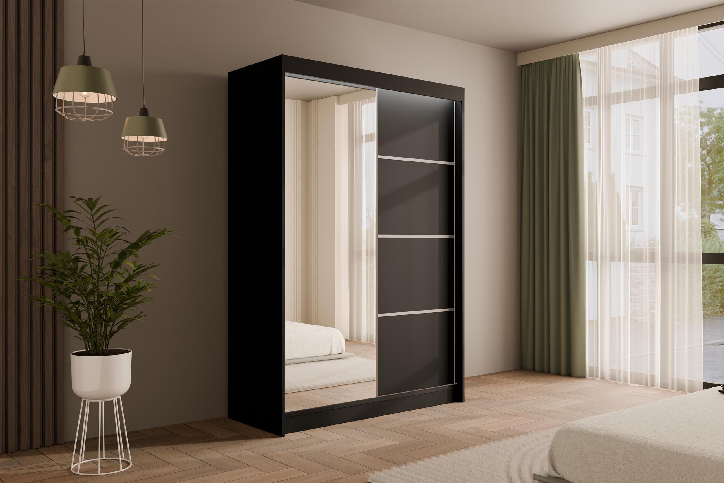 wohnli-moebel-suche-800000636748-1 KLEIDERSCHRANK PAOKI mit LED - 150 cm - Schwarz Holzwerkstoff ALTDECOR Möbel > Schränke > Kleiderschränke Schwarz