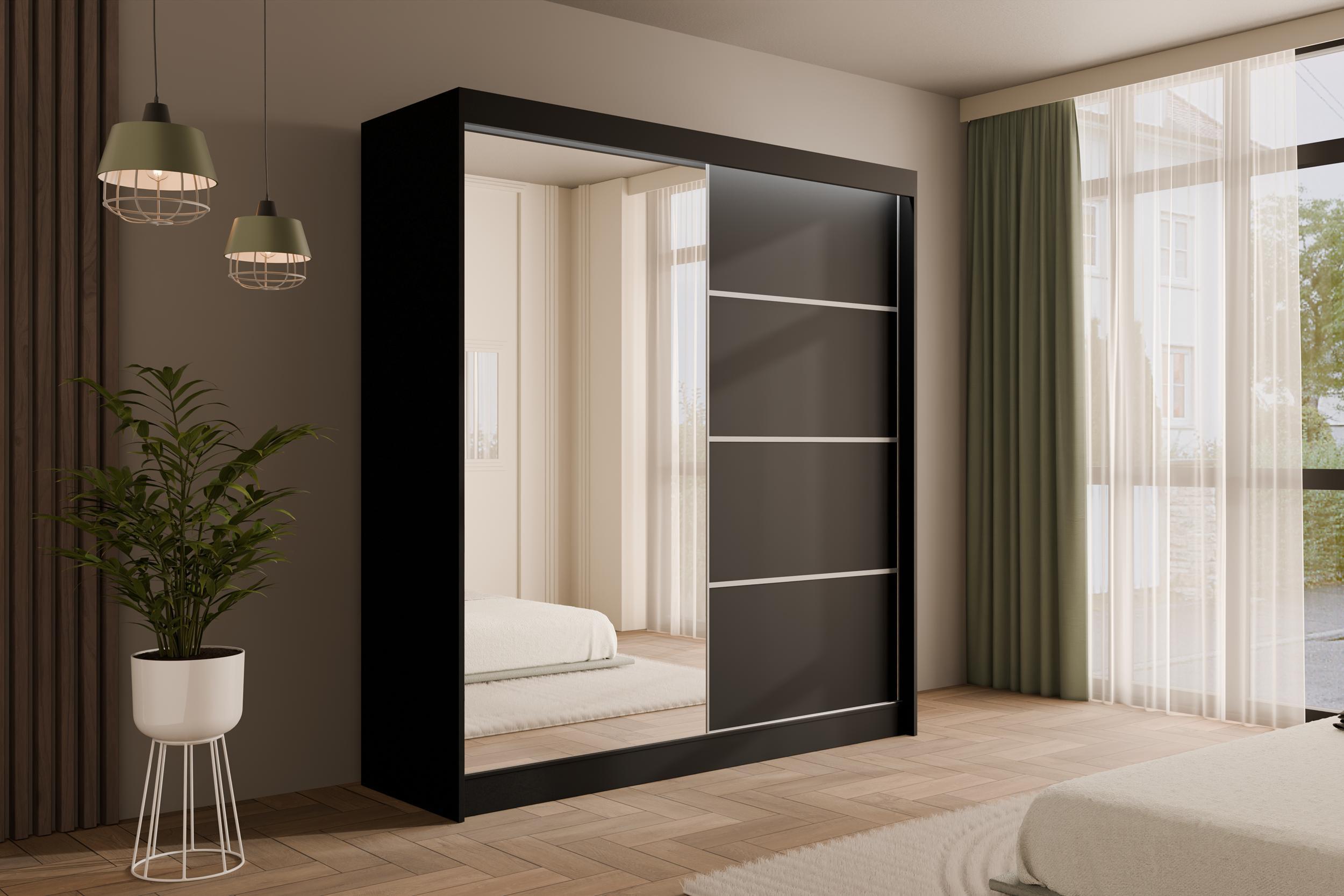 wohnli-moebel-suche-800000636754-1 KLEIDERSCHRANK PAOKI mit LED - 200 cm - Schwarz Holzwerkstoff ALTDECOR Möbel > Schränke > Kleiderschränke Schwarz