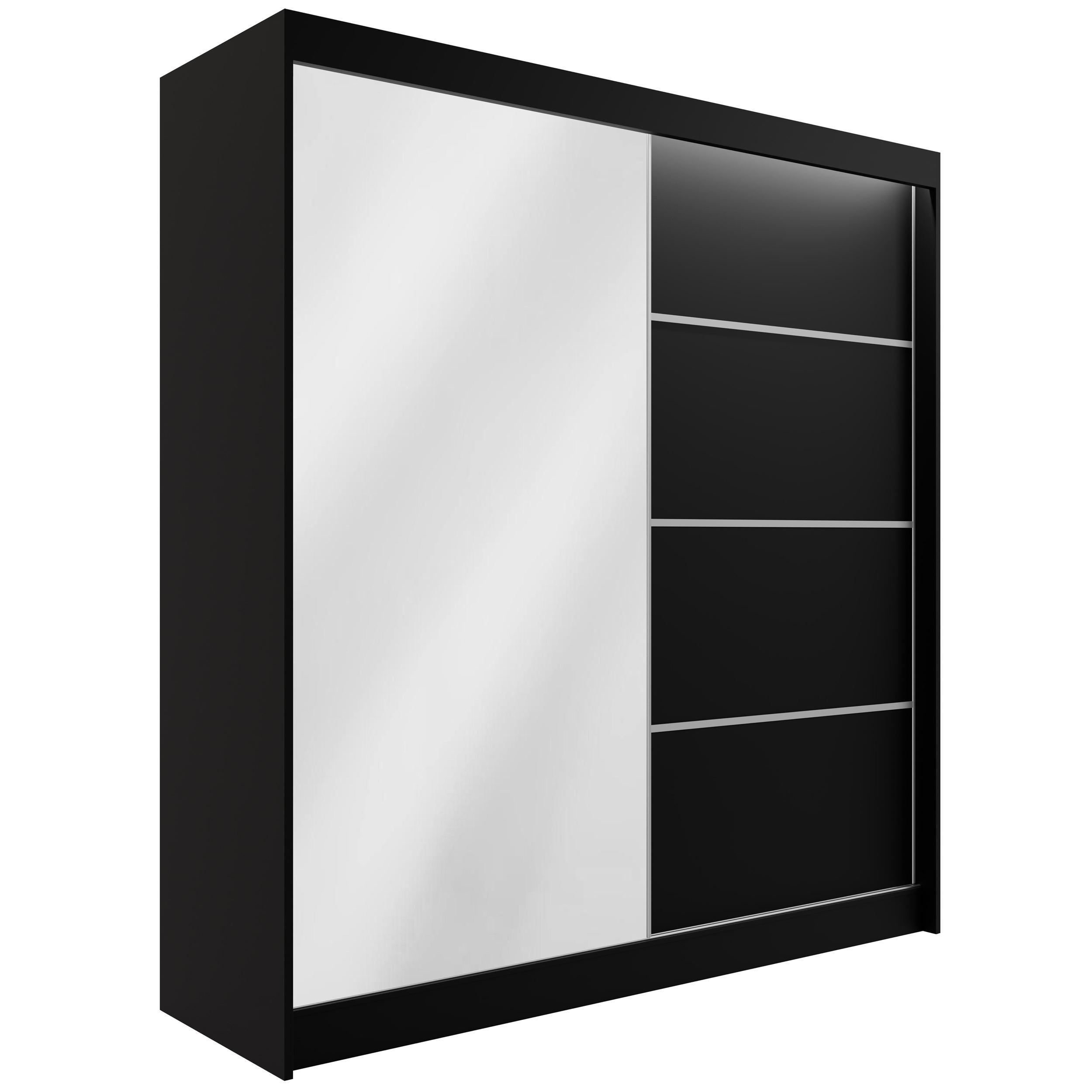Wohnli Möbelsuche - KLEIDERSCHRANK PAOKI mit LED - 200 cm - Schwarz