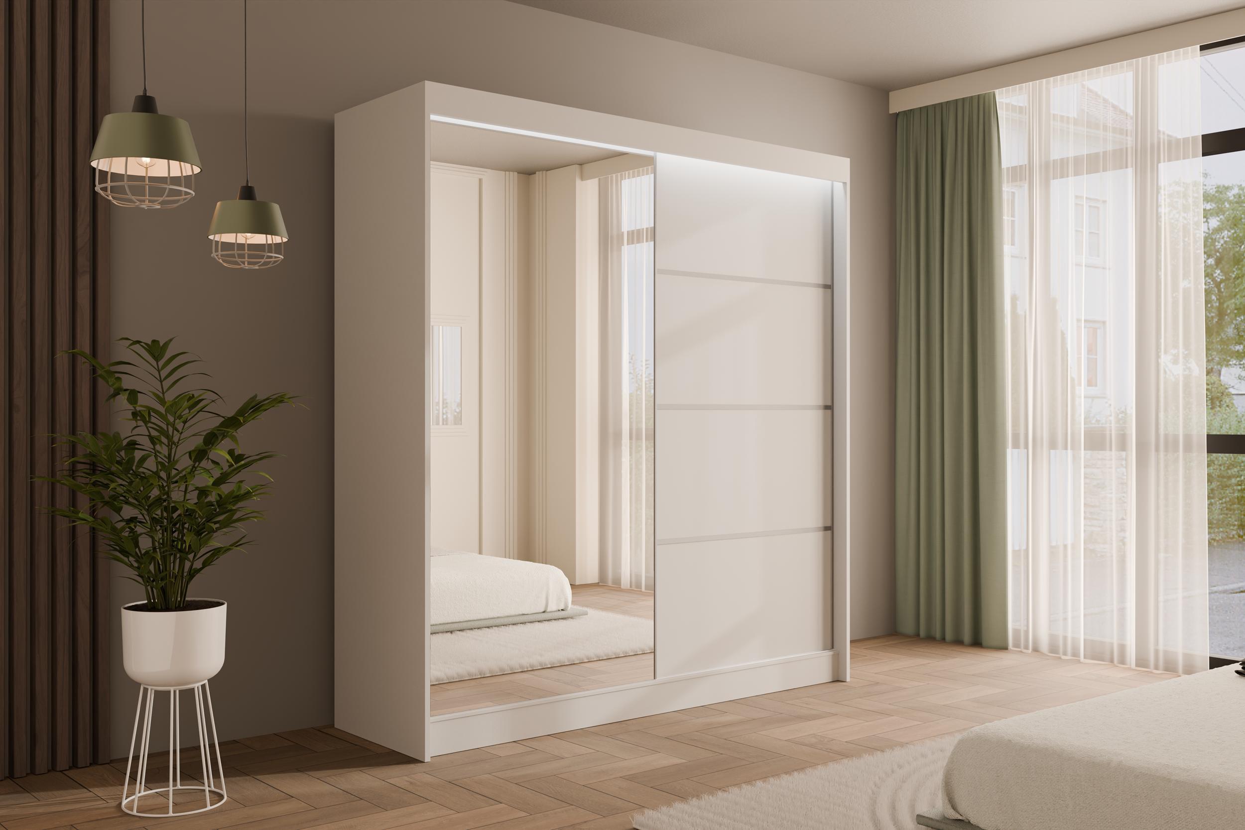 wohnli-moebel-suche-800000636763-1 KLEIDERSCHRANK PAOKI mit LED - 200 cm - Weiß Holzwerkstoff ALTDECOR Möbel > Schränke > Kleiderschränke Weiß