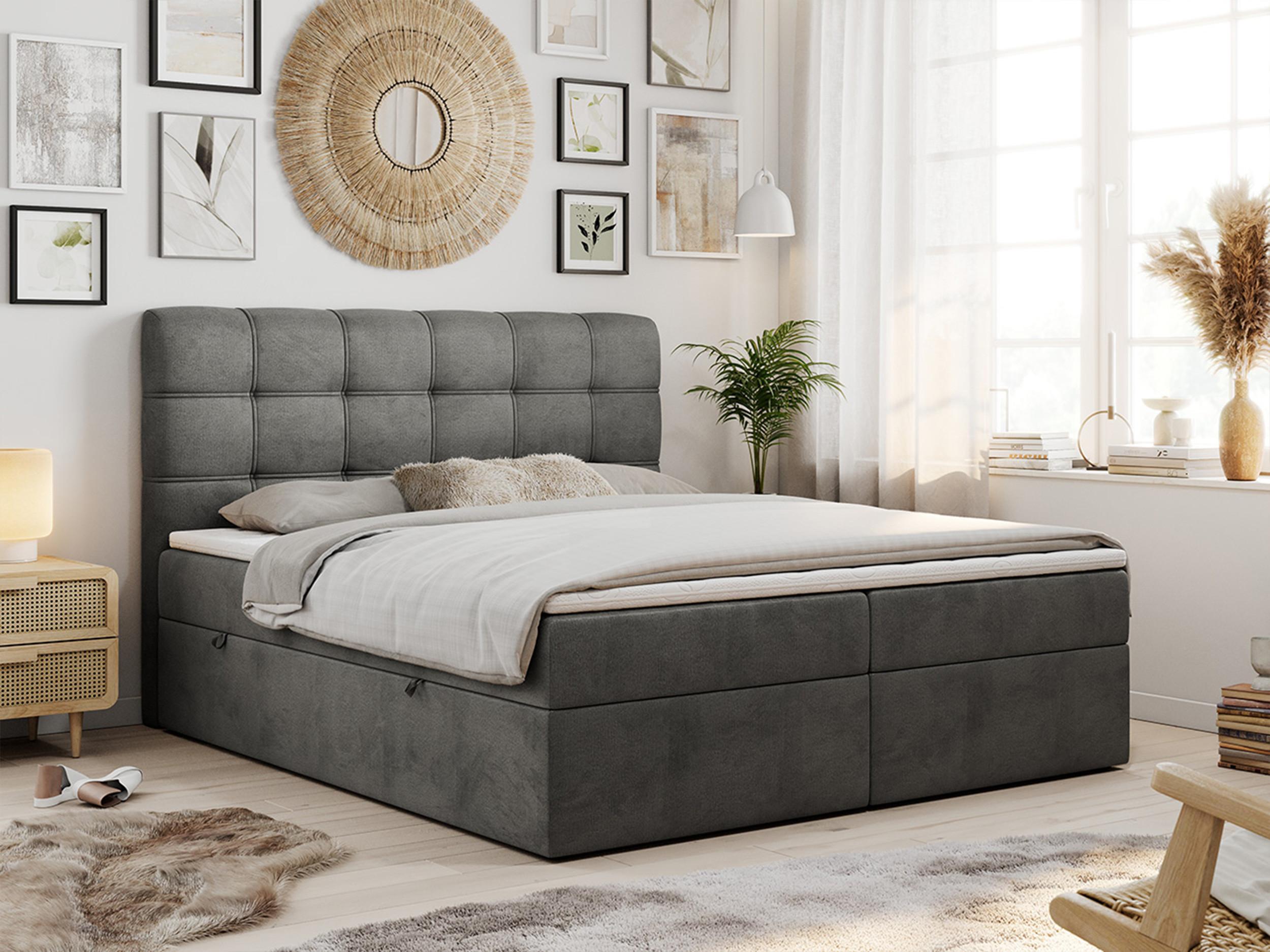 wohnli-moebel-suche-800000639218-1 BOXBETT FAST 180/200 Dunkelgrau Velvet - H3 Textil MKS Möbel > Betten > Boxspringbetten Grau