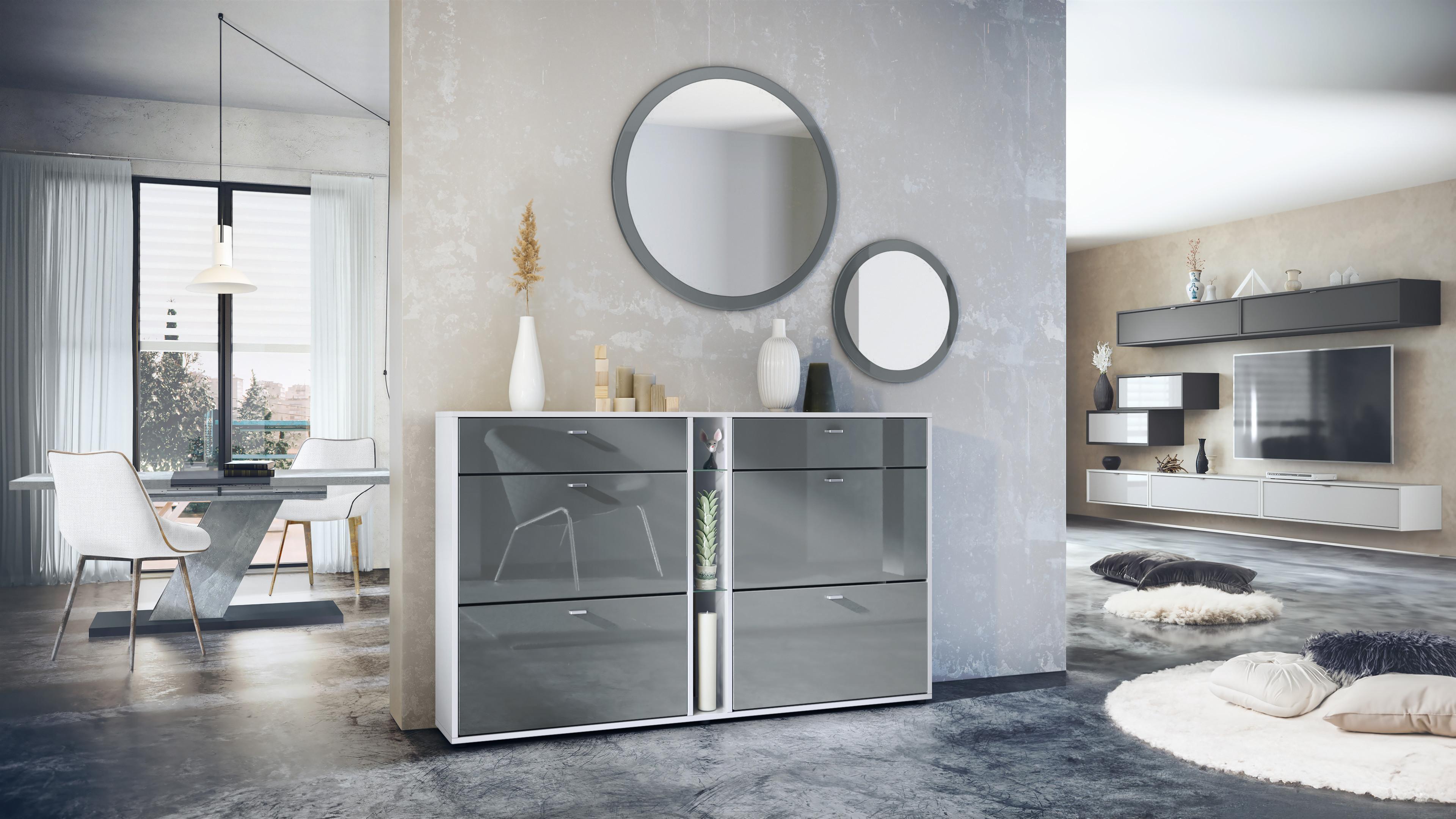GARDEROBE Florence Grau Hochglanz Holzwerkstoff Vladon Garderoben Grau