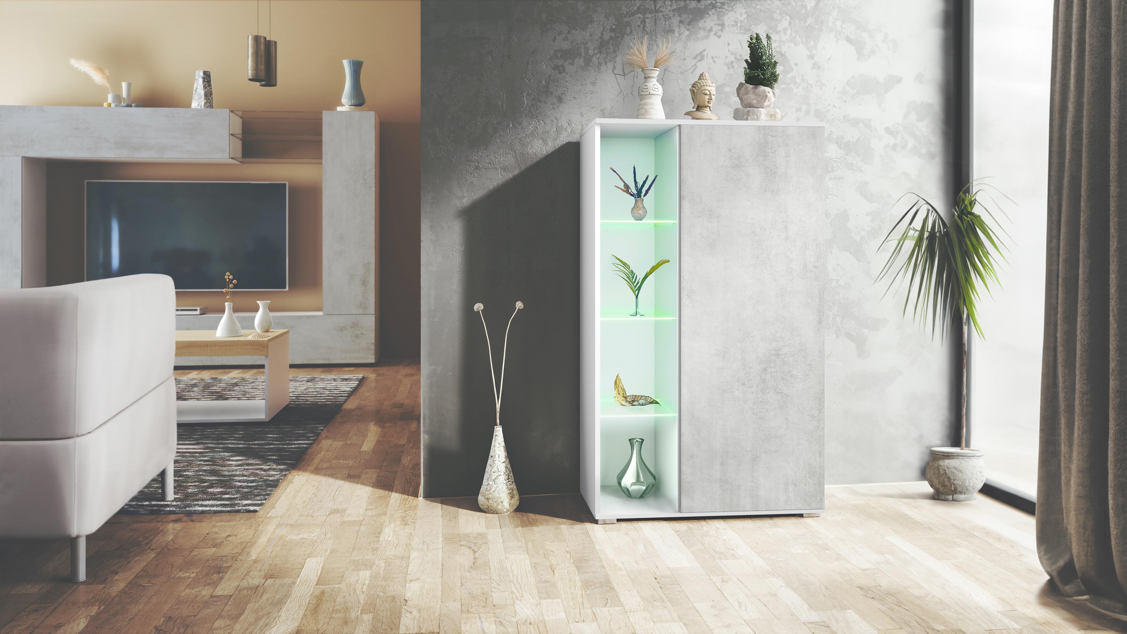 wohnli-moebel-suche-800000640583-1 VITRINE Davos Beton Oxid Optik Holzwerkstoff Vladon Möbel > Schränke > Vitrinen Grau