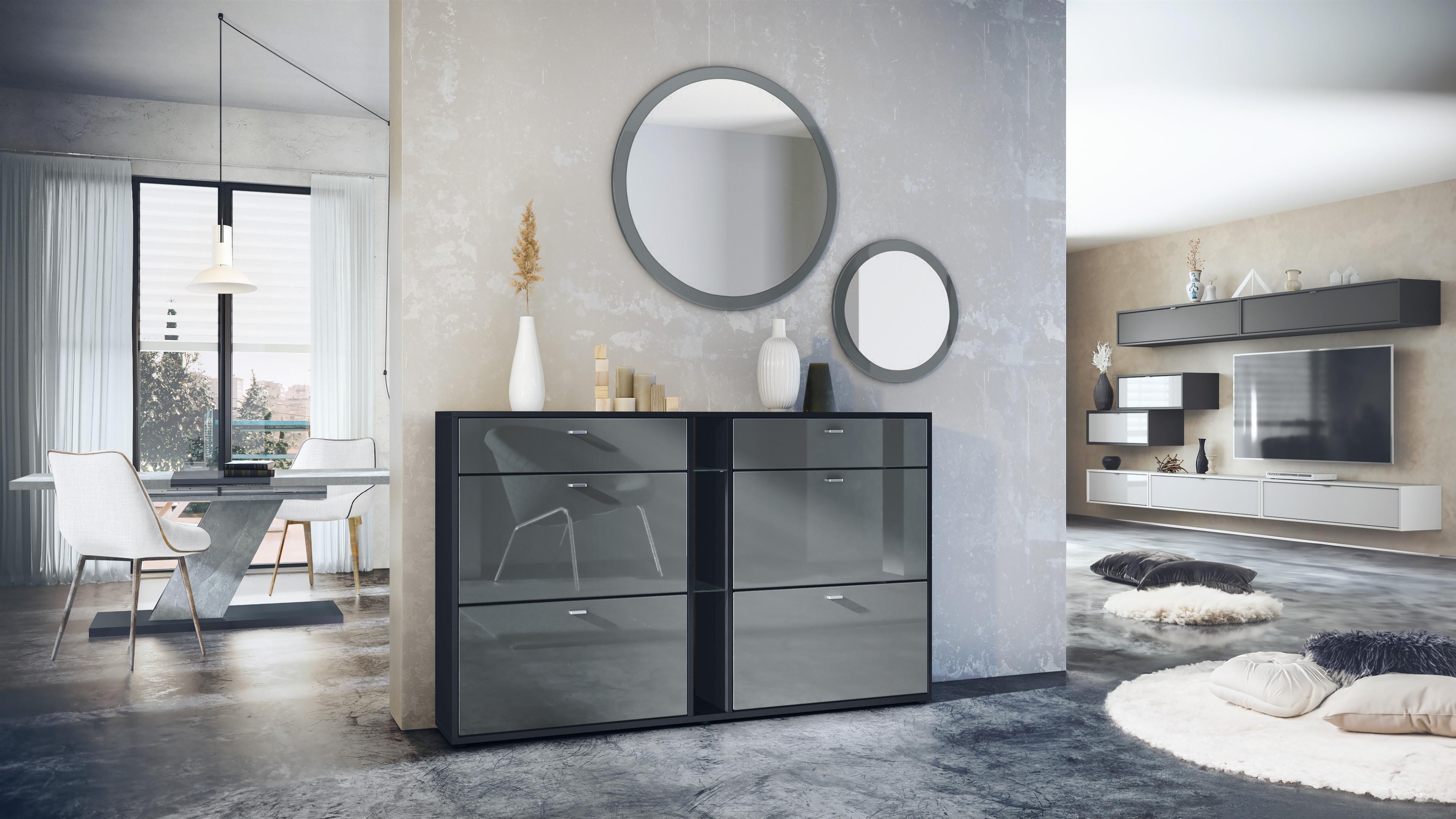 GARDEROBE Florence Grau Hochglanz Holzwerkstoff Vladon Garderoben Grau