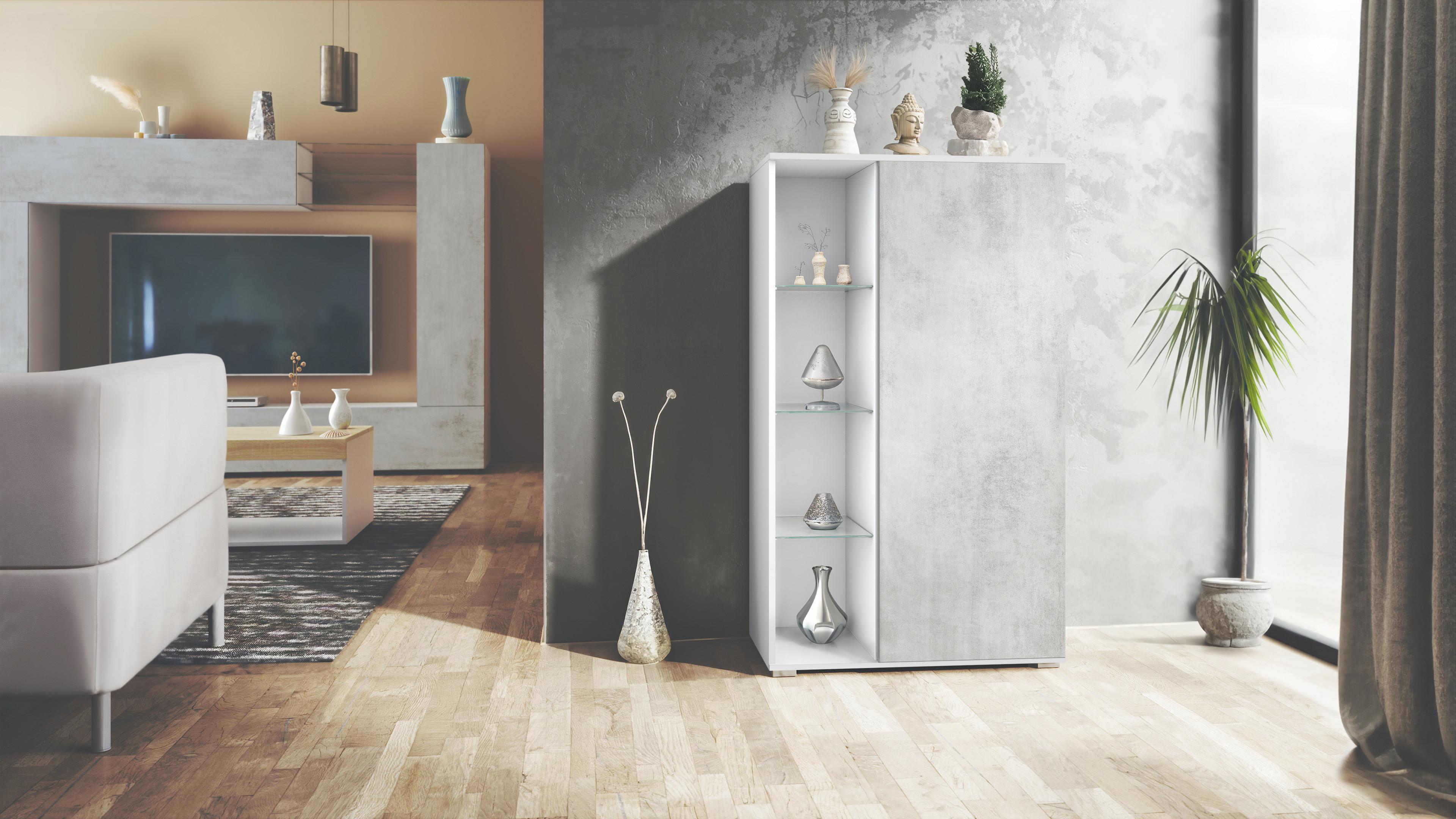 wohnli-moebel-suche-800000640635-1 VITRINE Davos Beton Oxid Optik Holzwerkstoff Vladon Möbel > Schränke > Vitrinen Grau