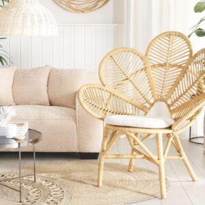 wohnli-moebel-suche-800000643150-1 RATTANSTUHL natürlich Auflage beige Pfauform Florentine Naturmaterialien Beliani Möbel > Sessel > Polstersessel Beige
