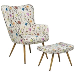 Wohnli Möbelsuche - SESSEL Blumenmotiv cremeweiß mit Hocker Vejle