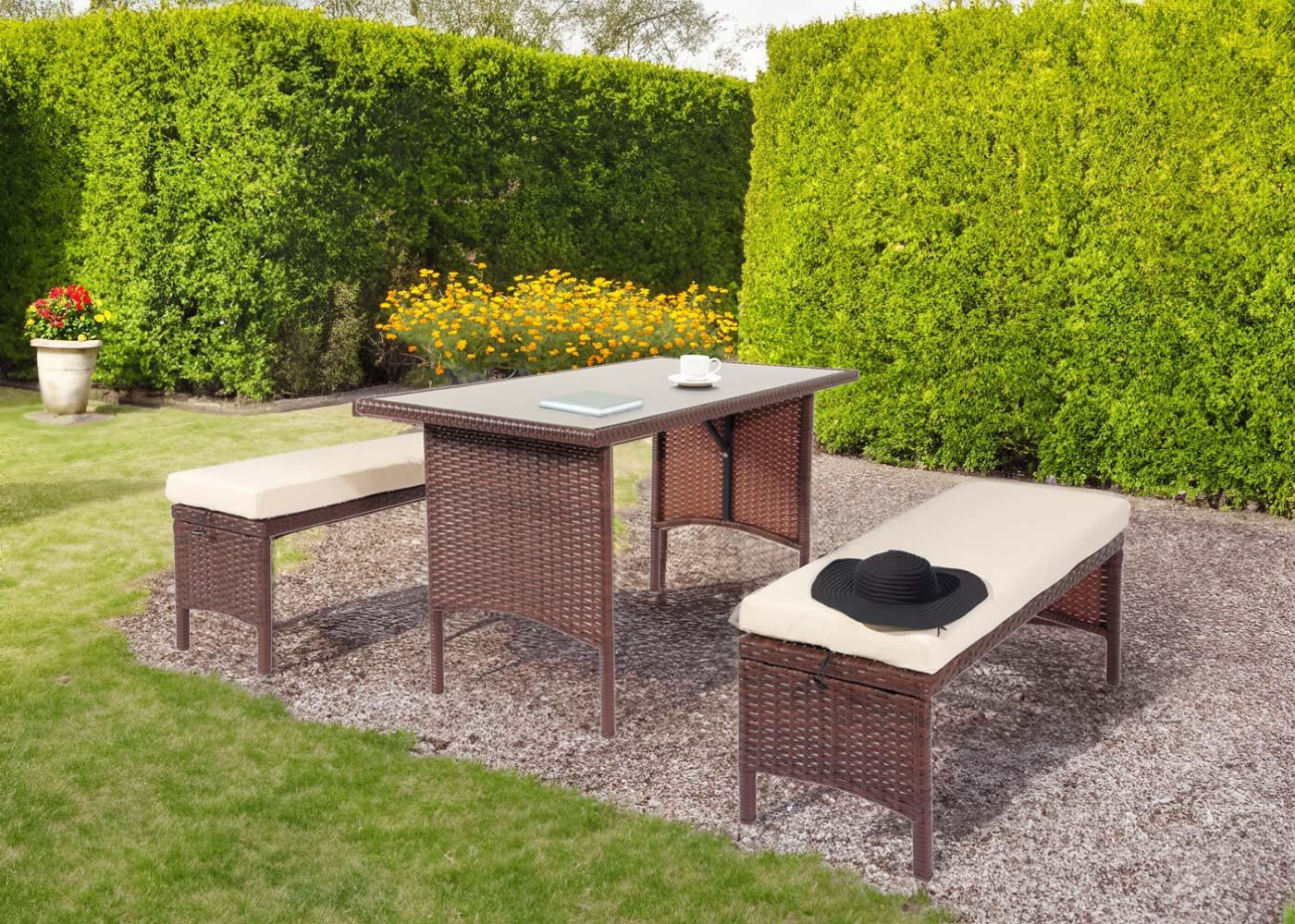 POLY-RATTAN SITZBANK Braun Kunststoff MCW Garten & Outdoor > Gartenmöbel > Gartenbänke Braun