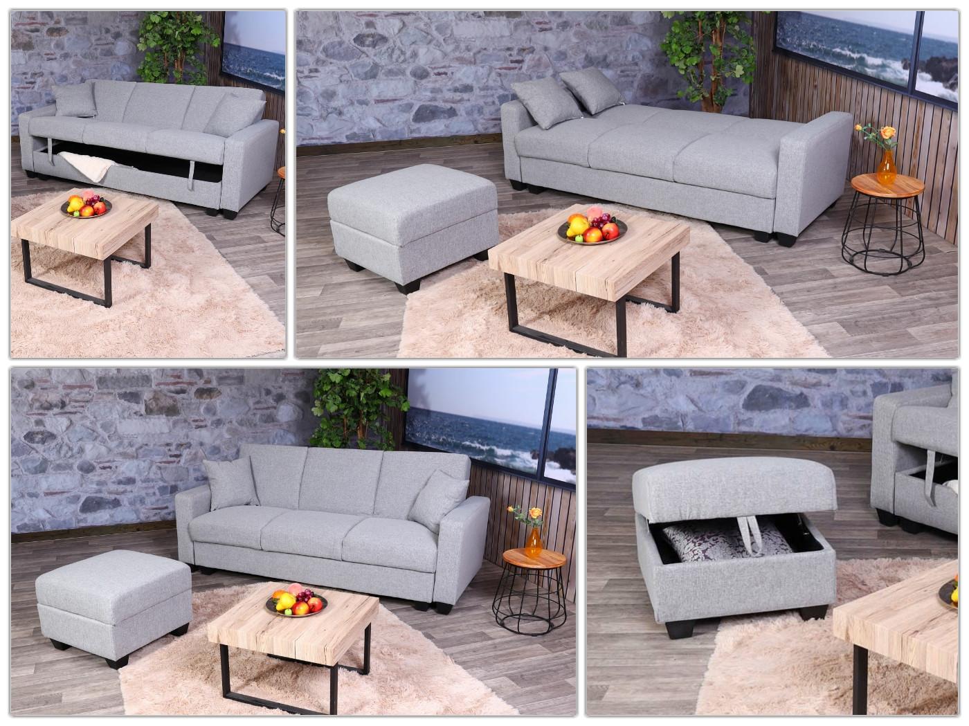 SOFA MIT OTTOMANE Hellgrau Textil MCW Möbel > Sofas & Couches > Wohnlandschaften > Ecksofas Grau