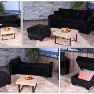 wohnli-moebel-suche-800000644659-1 SOFA MIT OTTOMANE Schwarz Textil MCW Möbel > Sofas & Couches > Wohnlandschaften > Ecksofas Schwarz