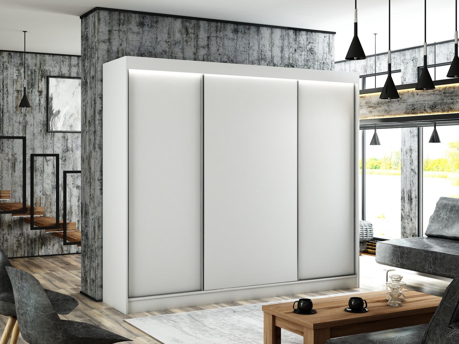 wohnli-moebel-suche-800000645688-1 KLEIDERSCHRANK BEROG mit LED - 250 cm - Weiß Holzwerkstoff ALTDECOR Möbel > Schränke > Kleiderschränke > Schwebetürenschränke Weiß