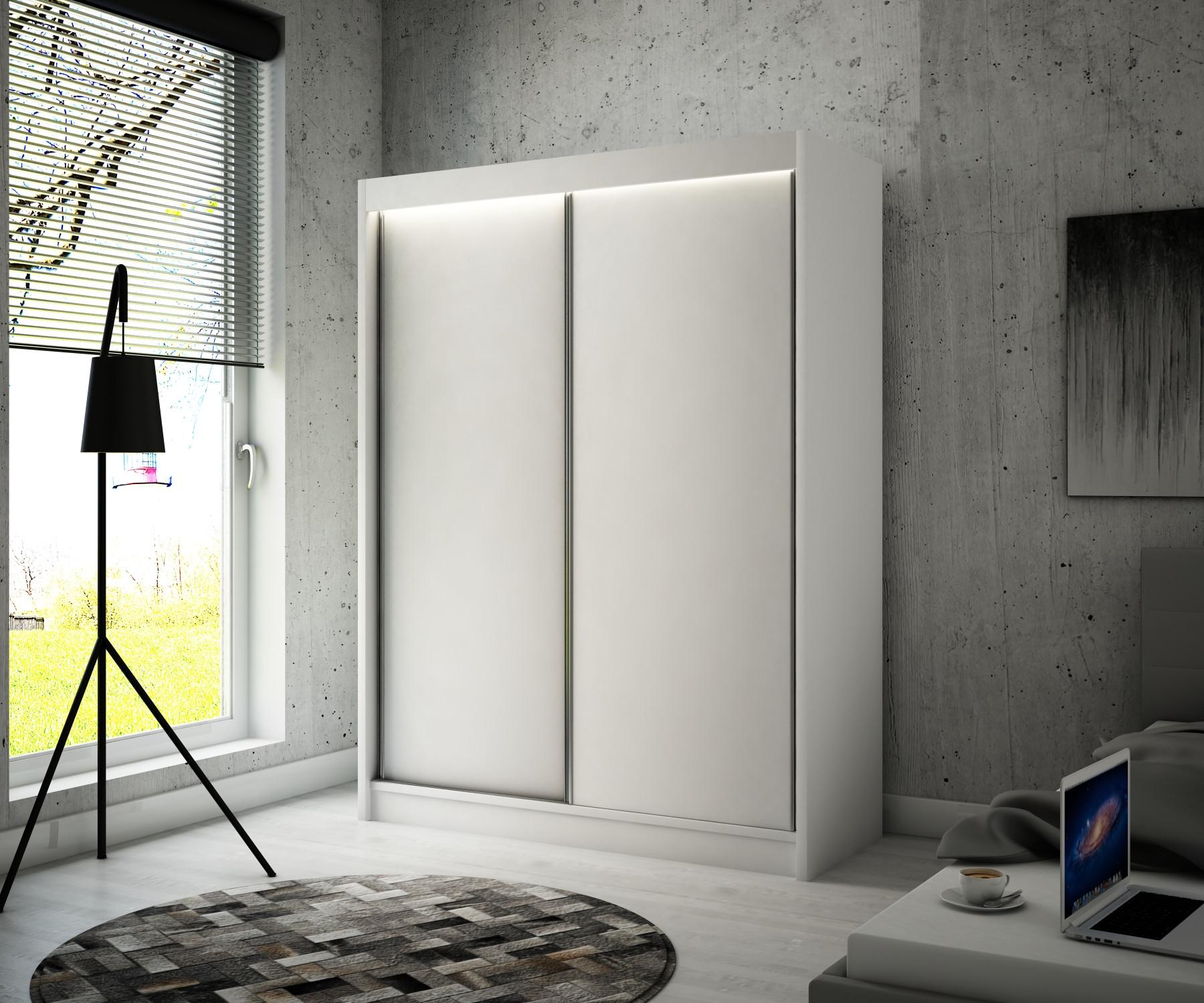 wohnli-moebel-suche-800000645692-1 KLEIDERSCHRANK BEROG mit LED - 200 cm - Weiß Holzwerkstoff ALTDECOR Möbel > Schränke > Kleiderschränke > Schwebetürenschränke Weiß