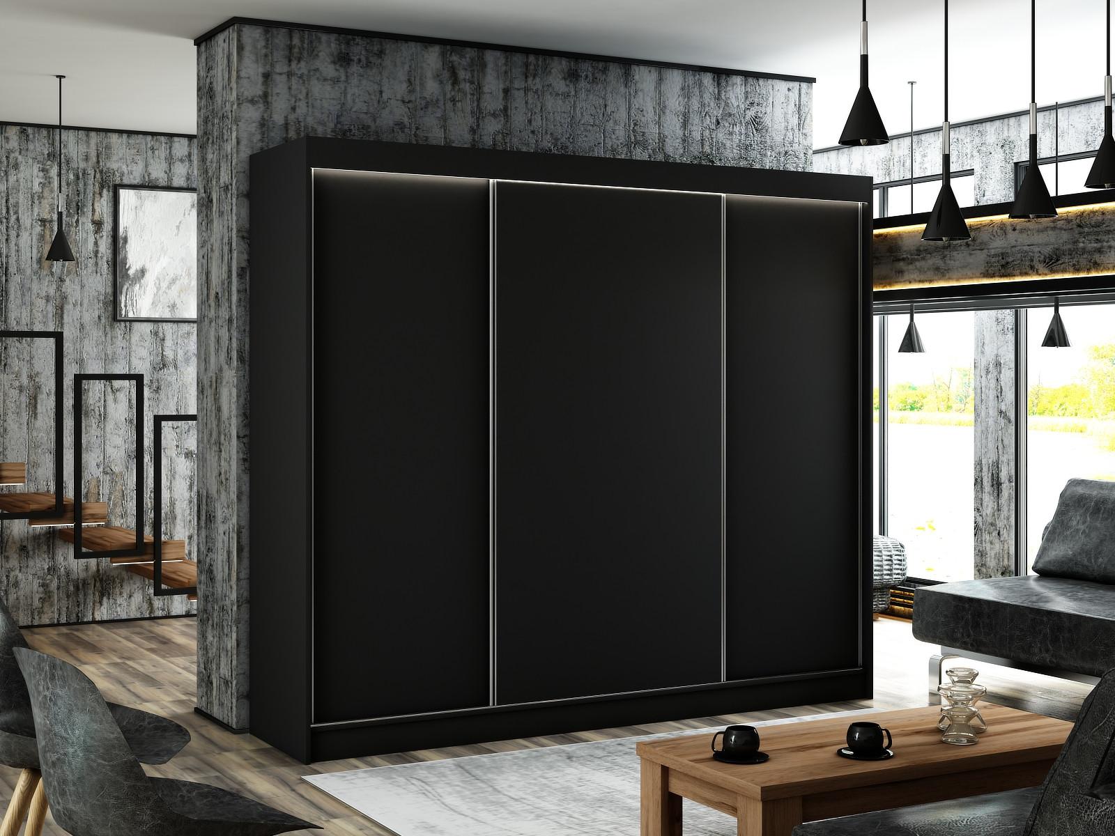 wohnli-moebel-suche-800000645693-1 KLEIDERSCHRANK BEROG mit LED - 250 cm - Schwarz Holzwerkstoff ALTDECOR Möbel > Schränke > Kleiderschränke > Schwebetürenschränke Schwarz