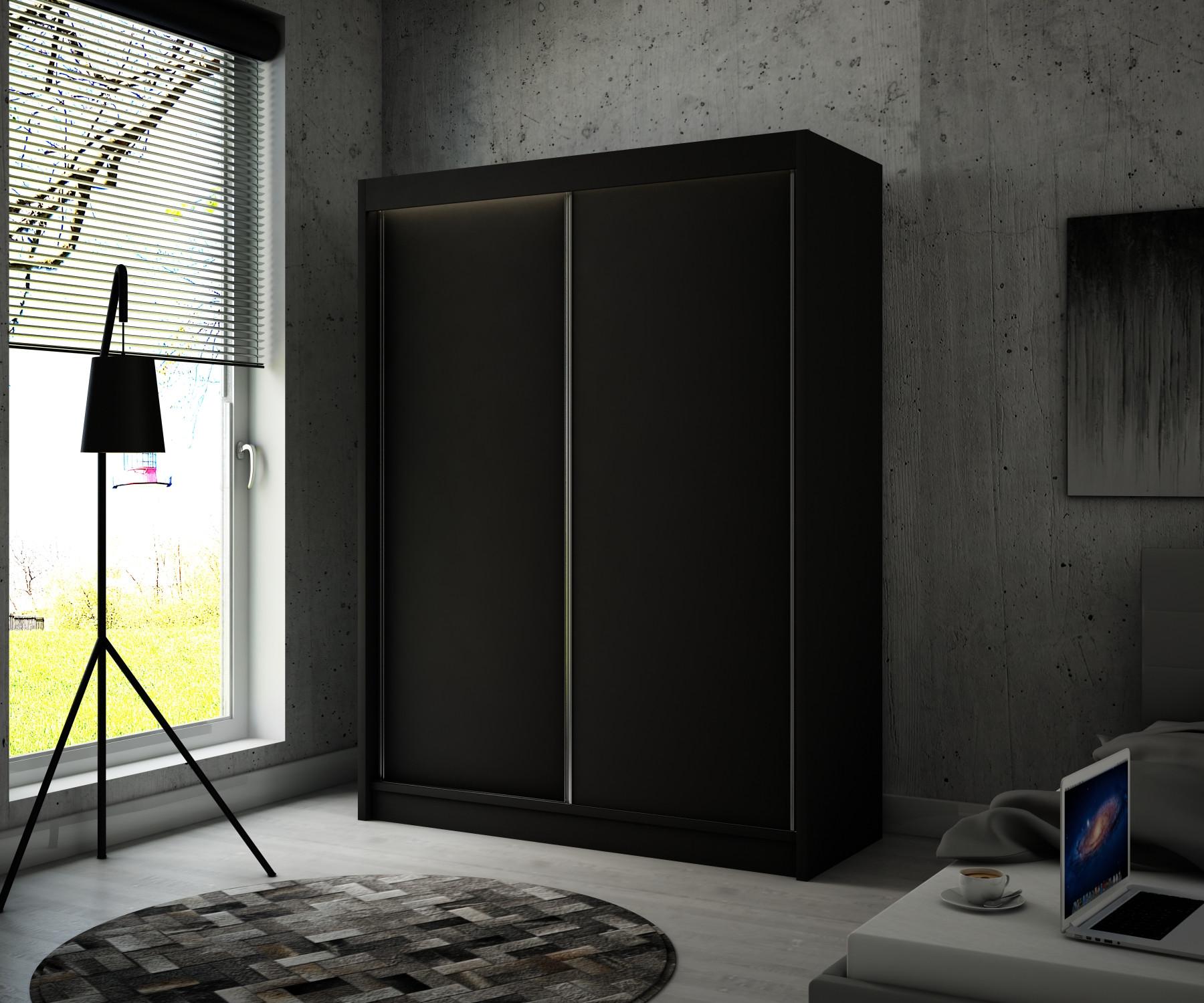 wohnli-moebel-suche-800000645699-1 KLEIDERSCHRANK BEROG mit LED - 120 cm - Schwarz Holzwerkstoff ALTDECOR Möbel > Schränke > Kleiderschränke > Schwebetürenschränke Schwarz