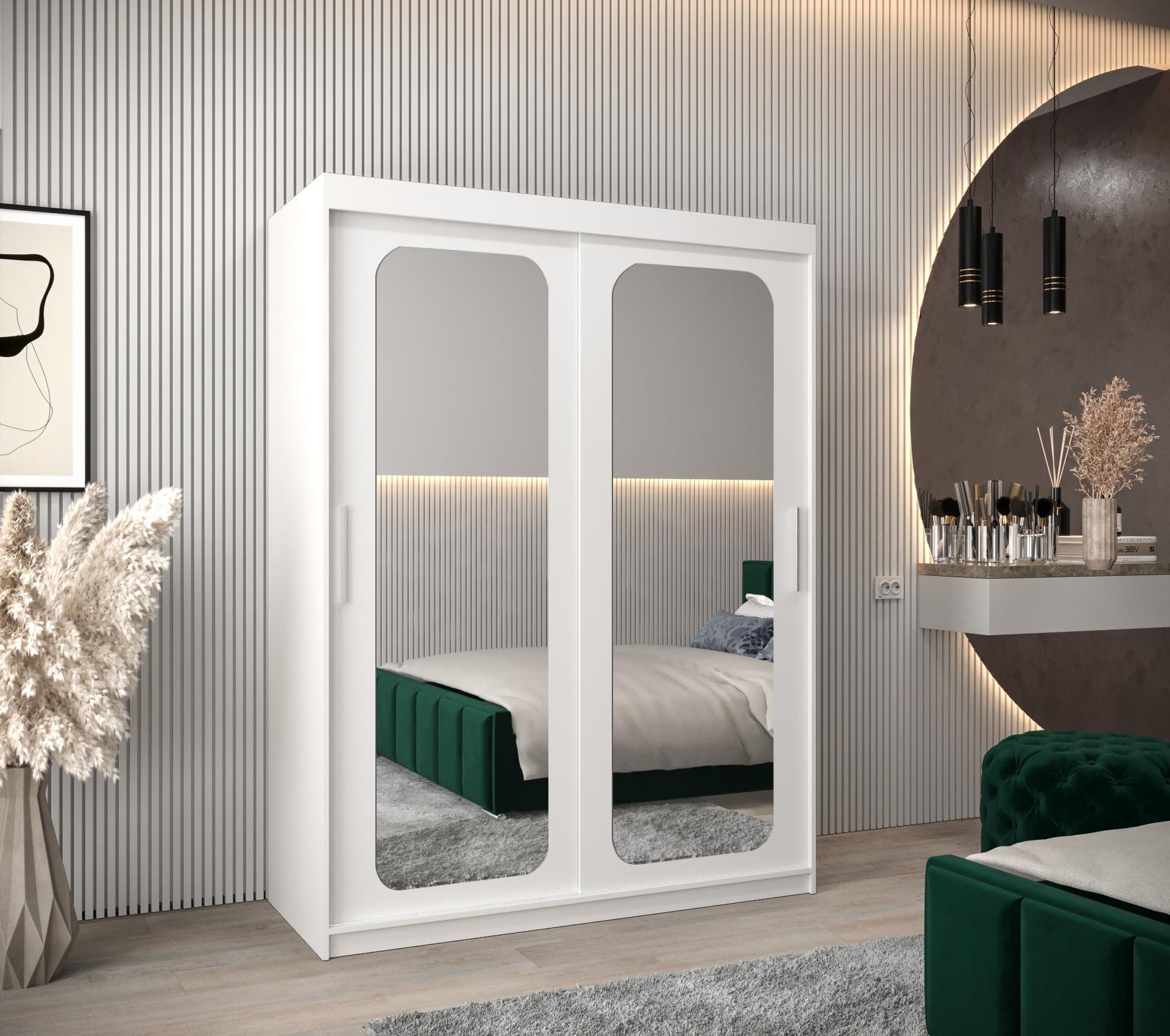 SCHWEBETÜRENSCHRANK 200/150/62 2-türig Holz MÖBEL KRYSPOL Möbel > Schränke > Kleiderschränke > Schwebetürenschränke Weiß