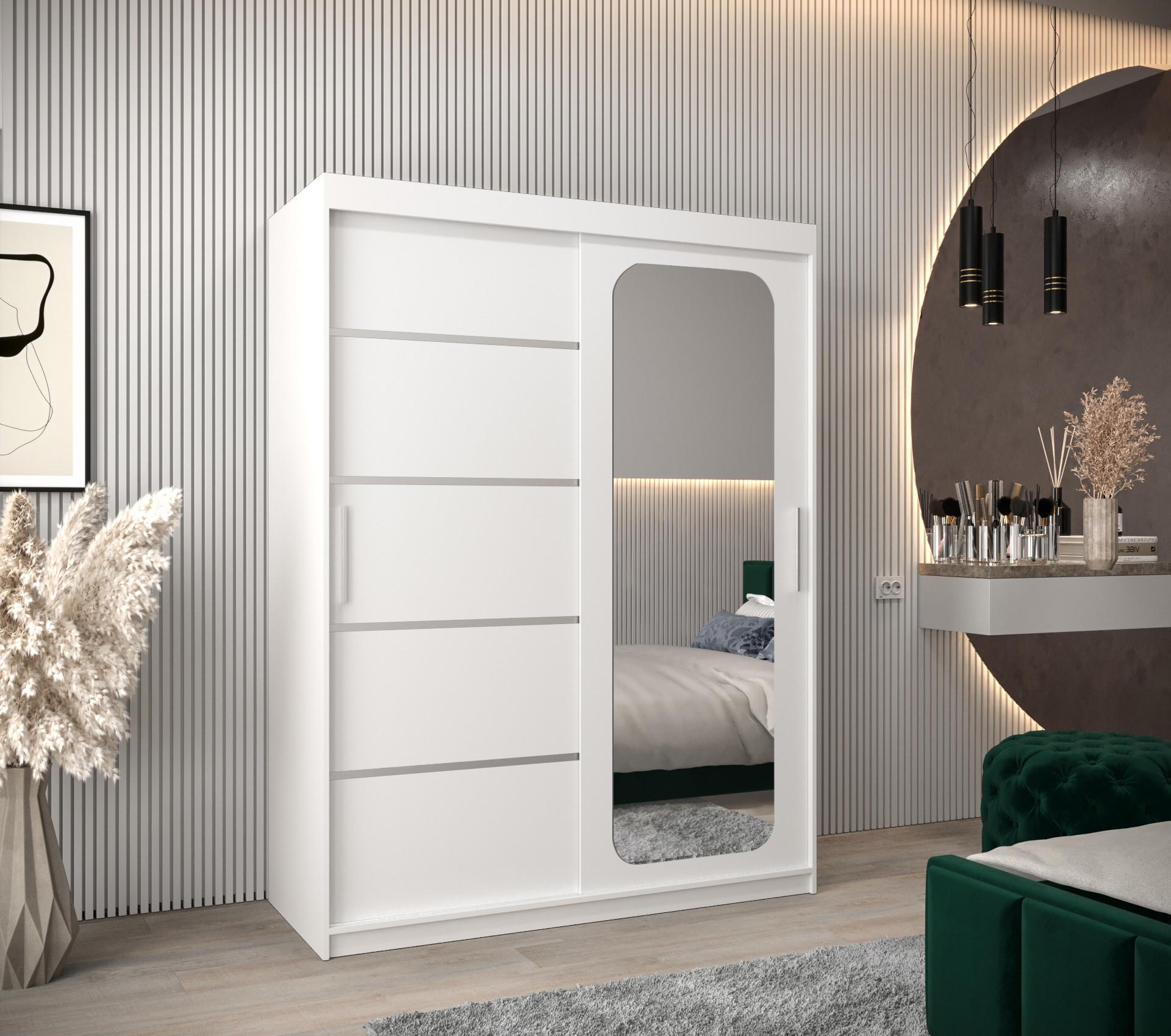 wohnli-moebel-suche-800000645717-1 SCHWEBETÜRENSCHRANK 200/150/62 2-türig Holz MÖBEL KRYSPOL Möbel > Schränke > Kleiderschränke > Schwebetürenschränke Weiß