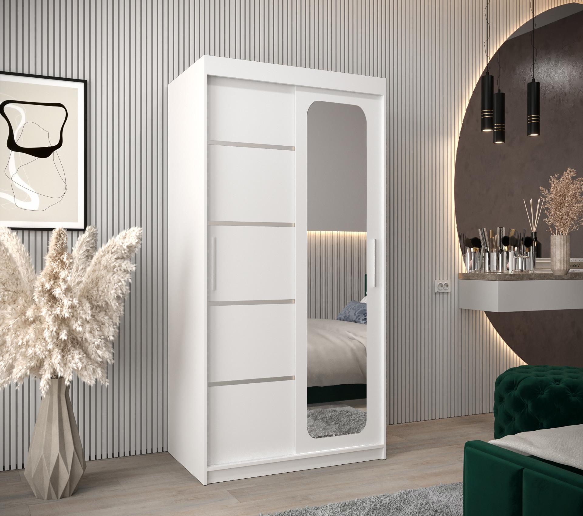 wohnli-moebel-suche-800000645727-1 SCHWEBETÜRENSCHRANK 200/100/62 2-türig Holz MÖBEL KRYSPOL Möbel > Schränke > Kleiderschränke > Schwebetürenschränke Weiß