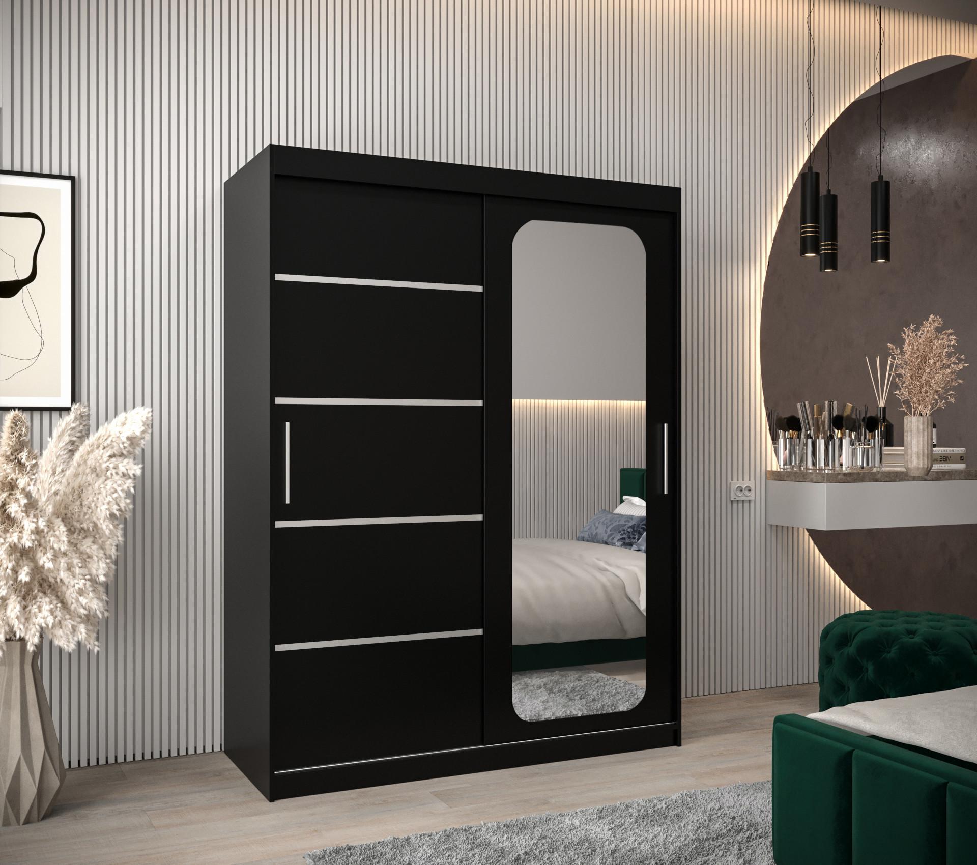SCHWEBETÜRENSCHRANK 200/150/62 2-türig Holz MÖBEL KRYSPOL Möbel > Schränke > Kleiderschränke > Schwebetürenschränke Schwarz
