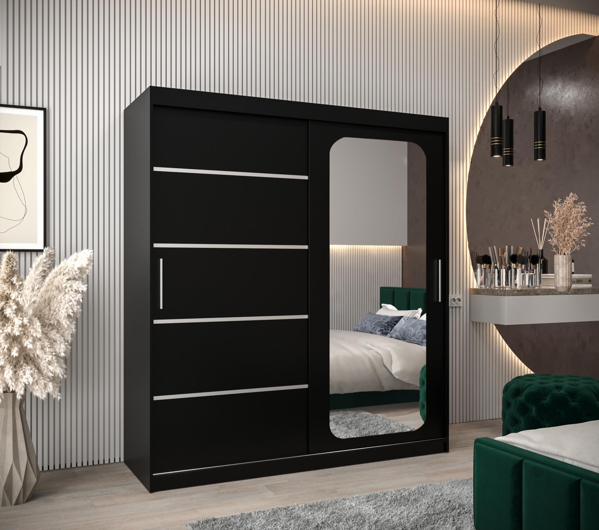 wohnli-moebel-suche-800000645780-1 SCHWEBETÜRENSCHRANK 200/180/62 2-türig Holz MÖBEL KRYSPOL Möbel > Schränke > Kleiderschränke > Schwebetürenschränke Schwarz