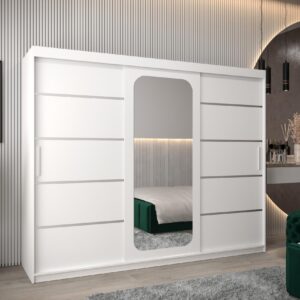 wohnli-moebel-suche-800000645785-1 SCHWEBETÜRENSCHRANK 200/250/62 3-türig Holz MÖBEL KRYSPOL Möbel > Schränke > Kleiderschränke > Schwebetürenschränke Weiß