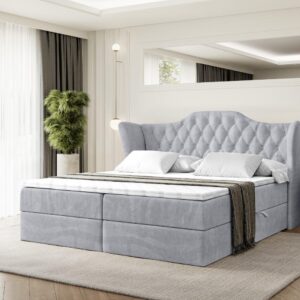 wohnli-moebel-suche-800000646065-1 BOXBETT mit Matratze H3 und Lattenrost - VILA - 160x200 cm Hellgrau Holzwerkstoff ALTDECOR Möbel > Betten > Boxspringbetten Grau