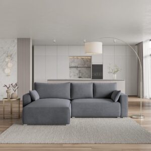 ECKSOFA FORIL Grau Velours-Stoff mit Schlaffunktion Textil MASSENO Möbel > Sofas & Couches > Wohnlandschaften > Ecksofas Grau