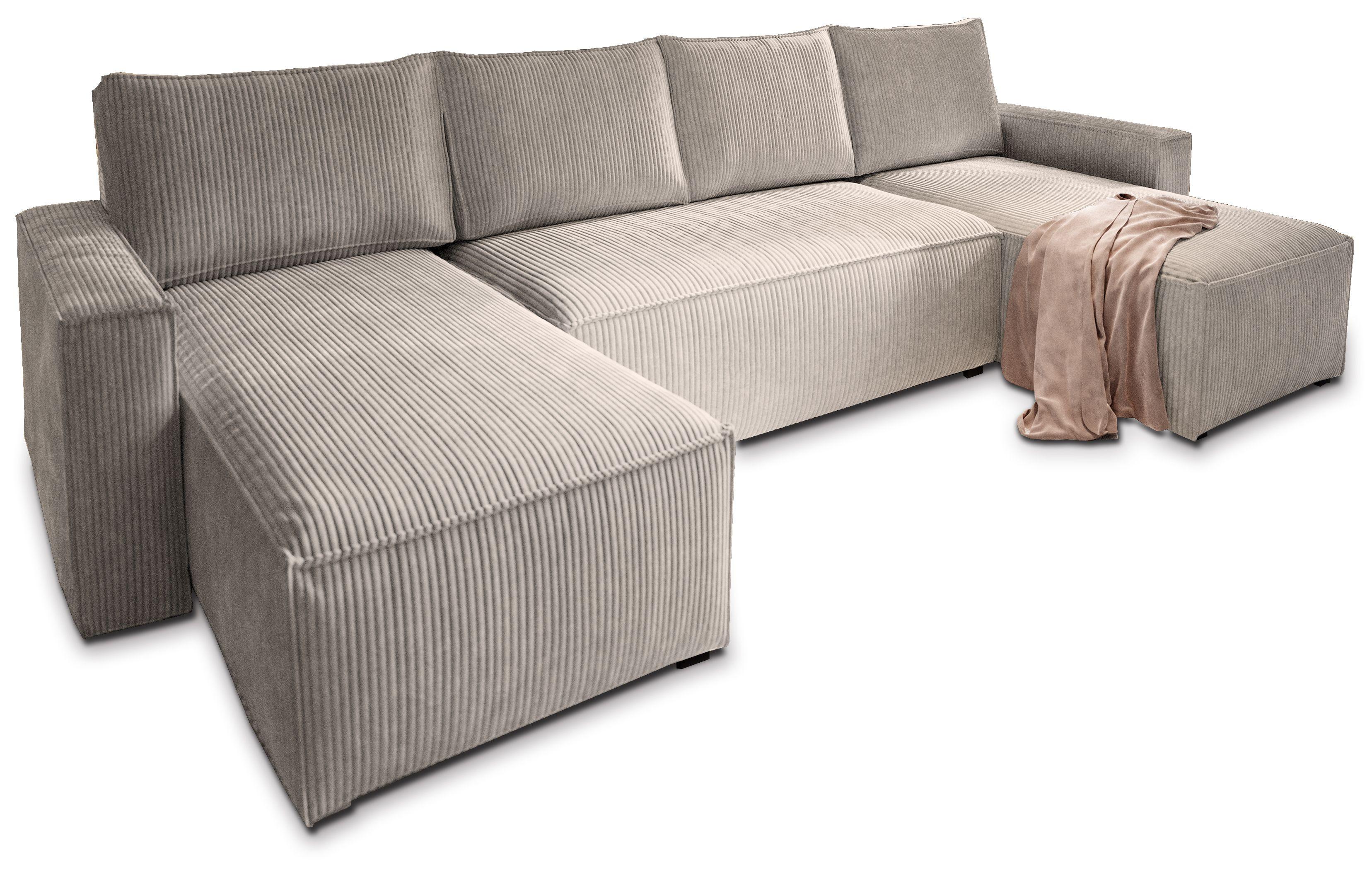 Wohnli Möbelsuche - WOHNLANDSCHAFT ASPRA Beige Kordstoff mit Schlaffunktion