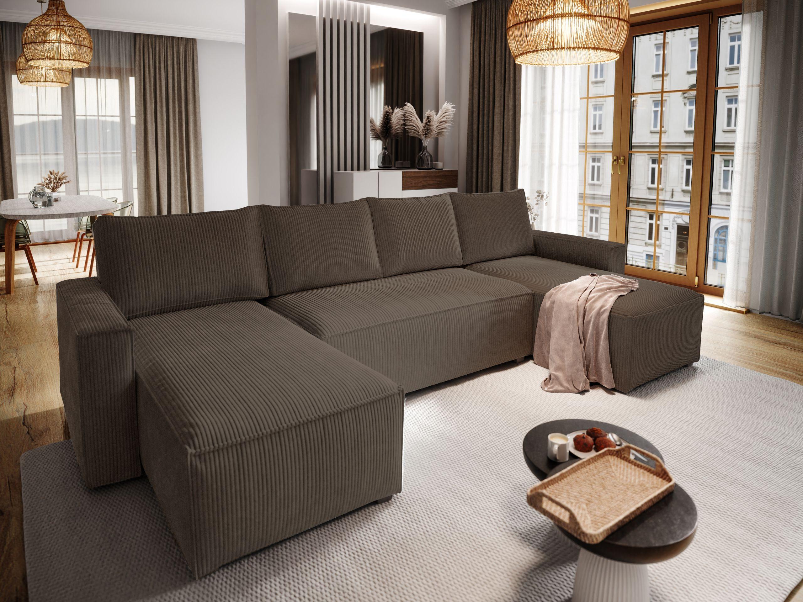 WOHNLANDSCHAFT ASPRA Braun Kordstoff mit Schlaffunktion Textil MASSENO Möbel > Sofas & Couches > Wohnlandschaften > Wohnlandschaften U-Form Braun