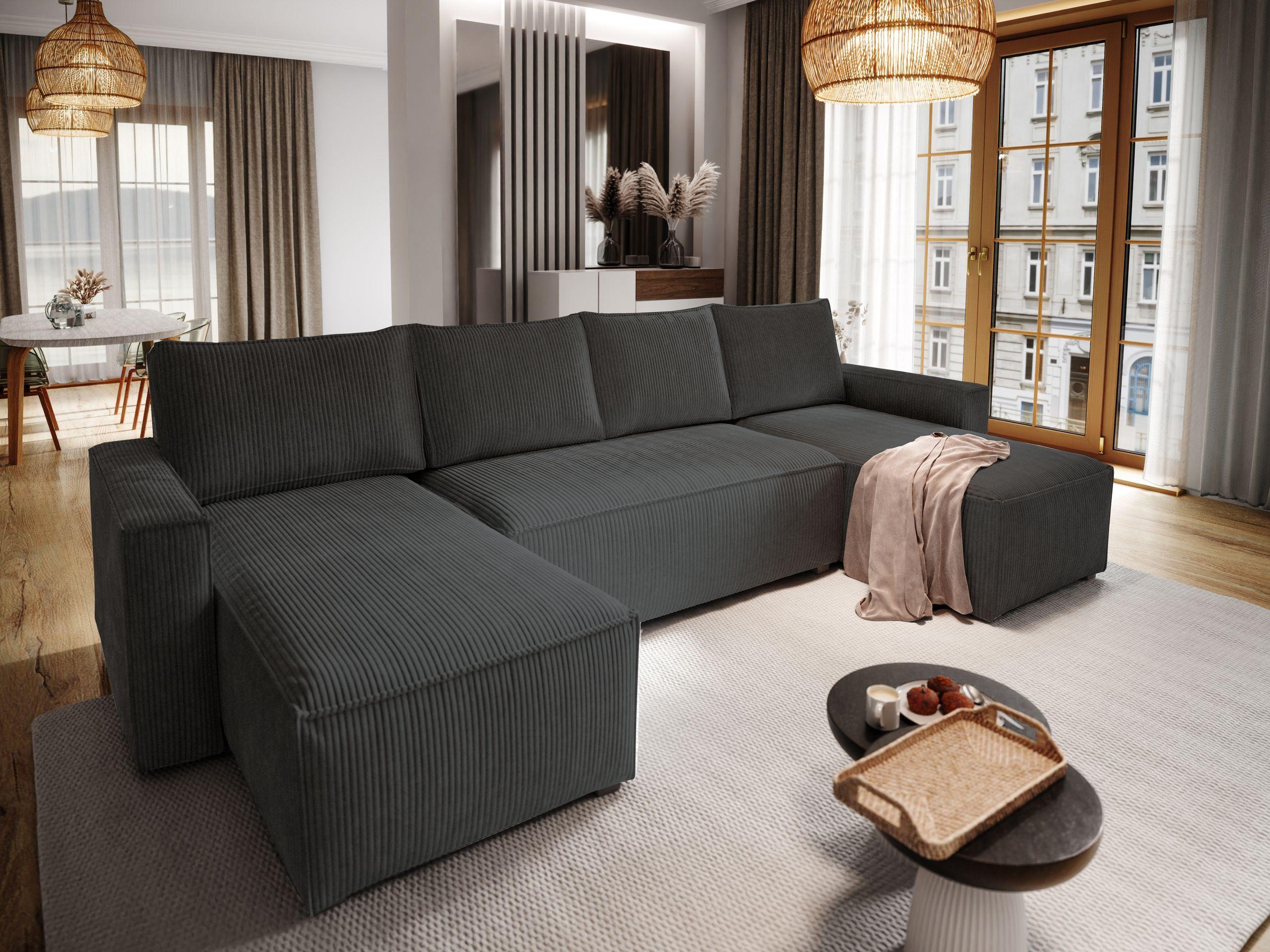 wohnli-moebel-suche-800000646639-1 WOHNLANDSCHAFT ASPRA Schwarz Kordstoff mit Schlaffunktion Textil MASSENO Möbel > Sofas & Couches > Wohnlandschaften > Wohnlandschaften U-Form Schwarz