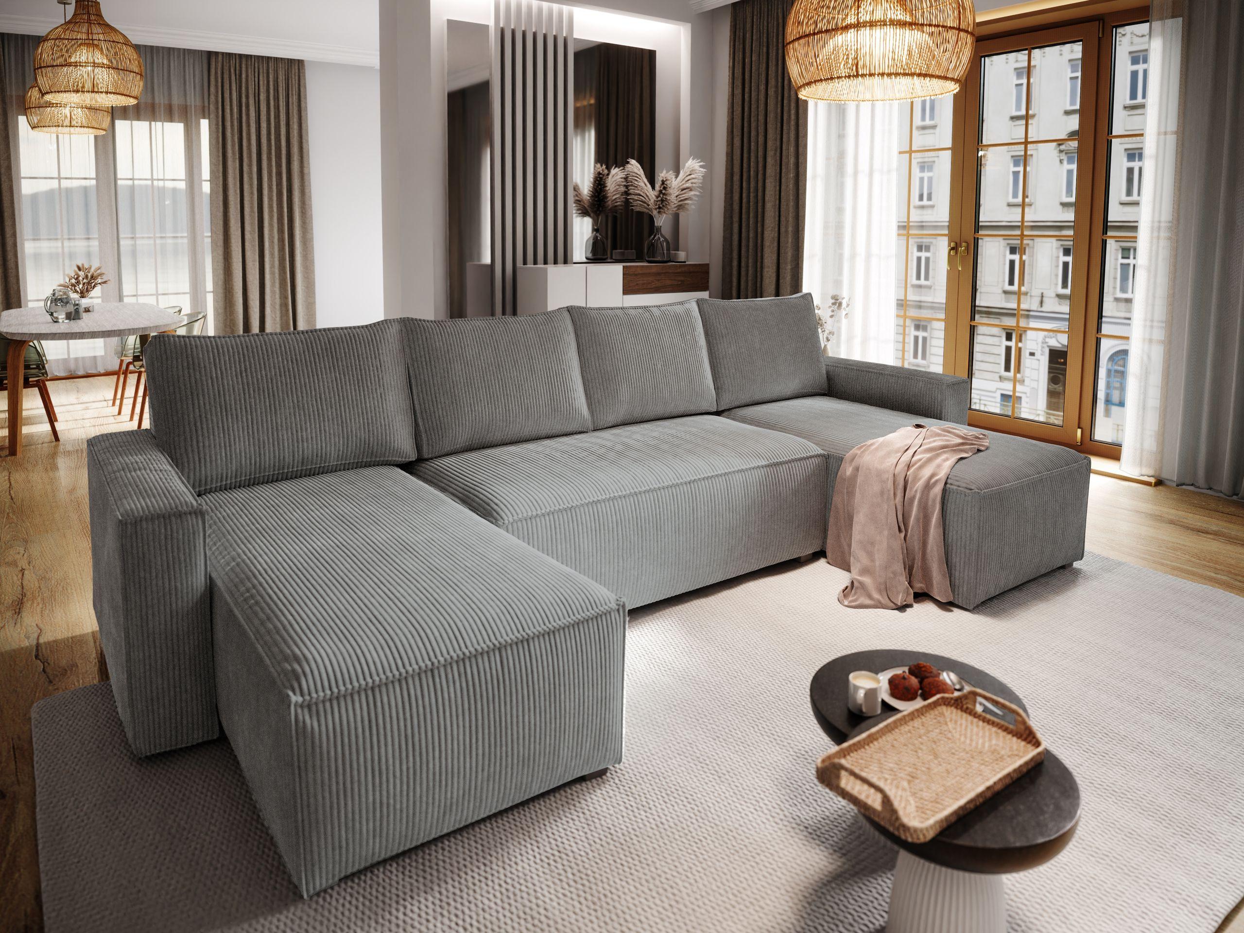 wohnli-moebel-suche-800000646673-1 WOHNLANDSCHAFT ASPRA Grau Kordstoff mit Schlaffunktion Textil MASSENO Möbel > Sofas & Couches > Wohnlandschaften > Wohnlandschaften U-Form Grau