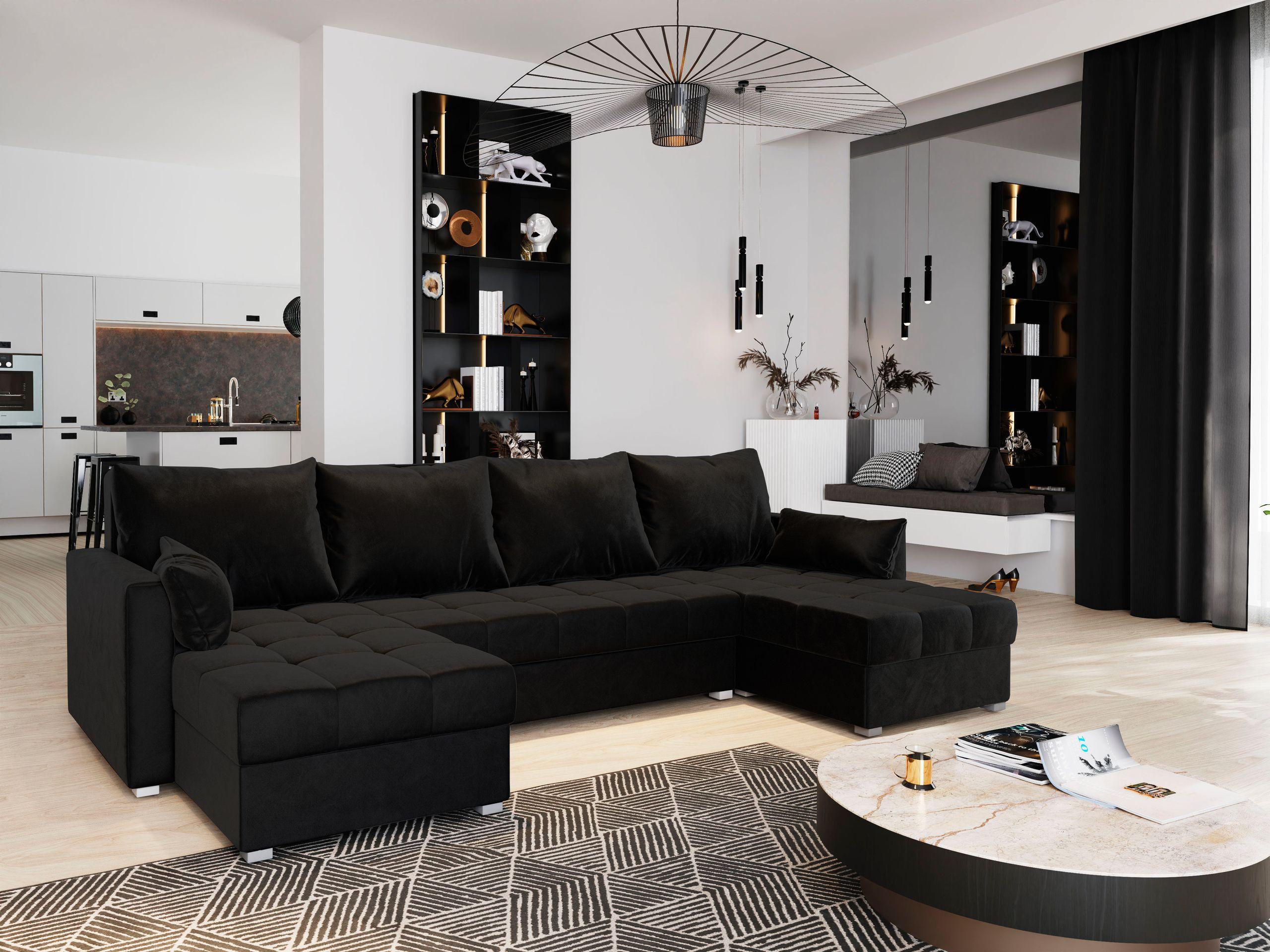 wohnli-moebel-suche-800000646692-1 WOHNLANDSCHAFT NAKO Schwarz Plüsch-Stoff mit Schlaffunktion Textil MASSENO Möbel > Sofas & Couches > Wohnlandschaften > Wohnlandschaften U-Form Schwarz